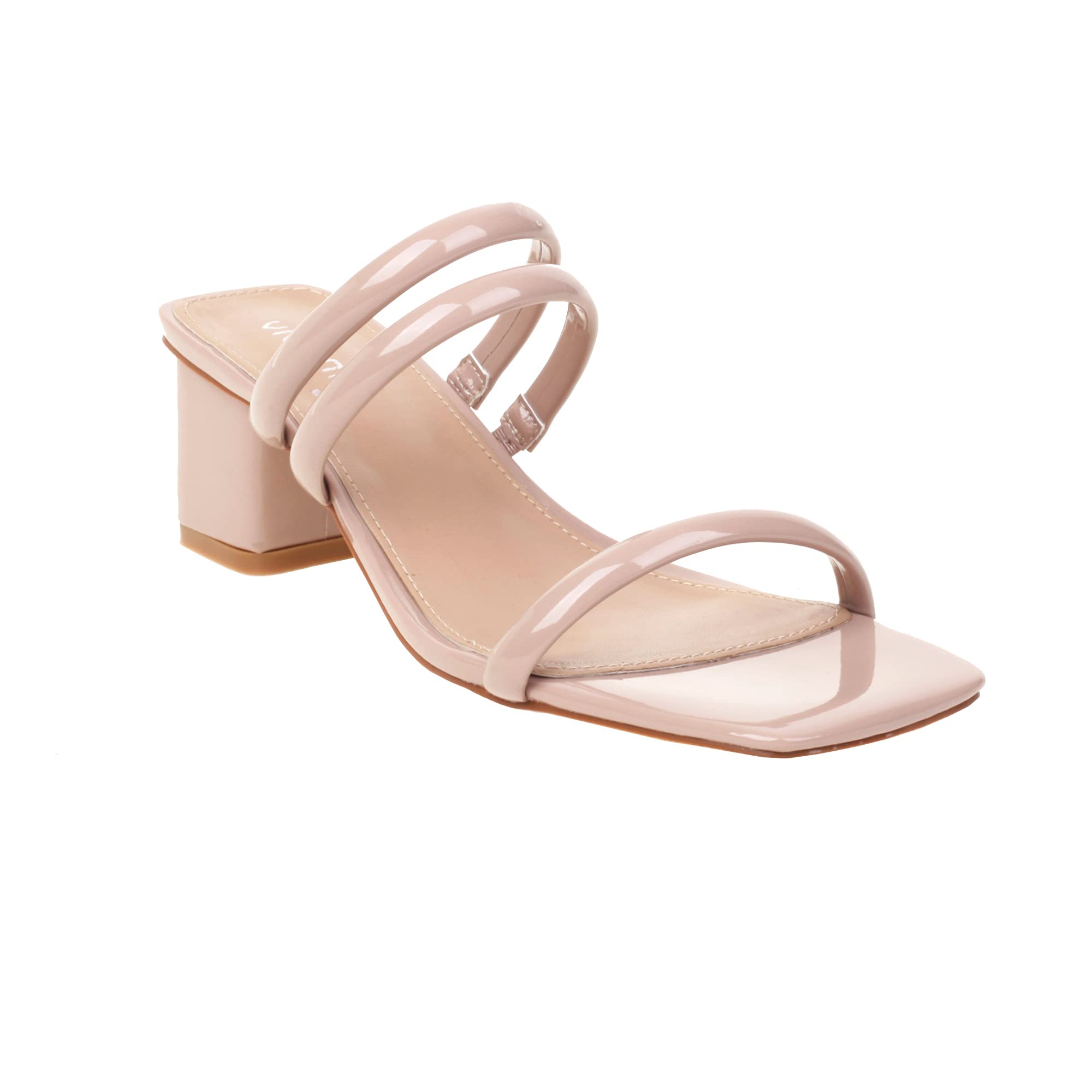 Vivianly Women's Strappy Chunky Heel Sandals - 3-Strap Slip-On Square Toe High Heels for Party, Wedding & Evening Wear | Comfortable Dress Shoes for Women