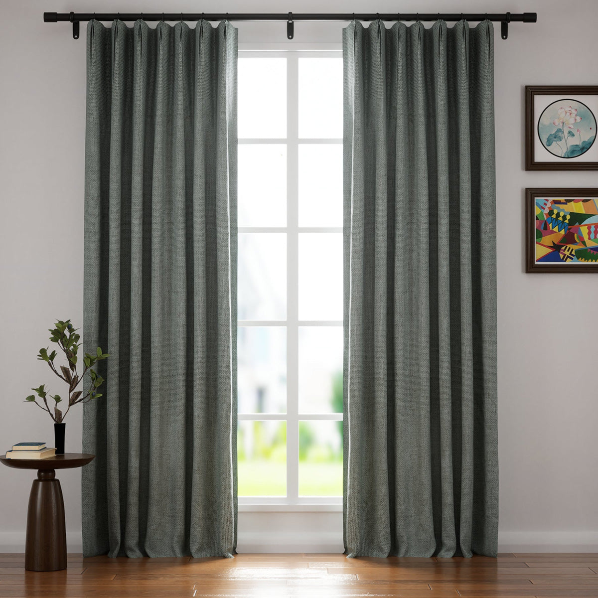 Organic Natural Sand Beige Blackout Curtains - Villa Linen Pleated Custom Drapes for Living Room & Bedroom | Thermal Insulated Soundproof Window Treatments