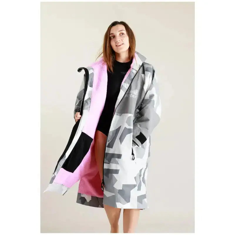 Unisex Post-Swim Robe - Arctic Camo Pink Waterproof Hard Shell Bathrobe for Pool, Beach & Spa | Quick-Dry Changing Robe for Men & Women