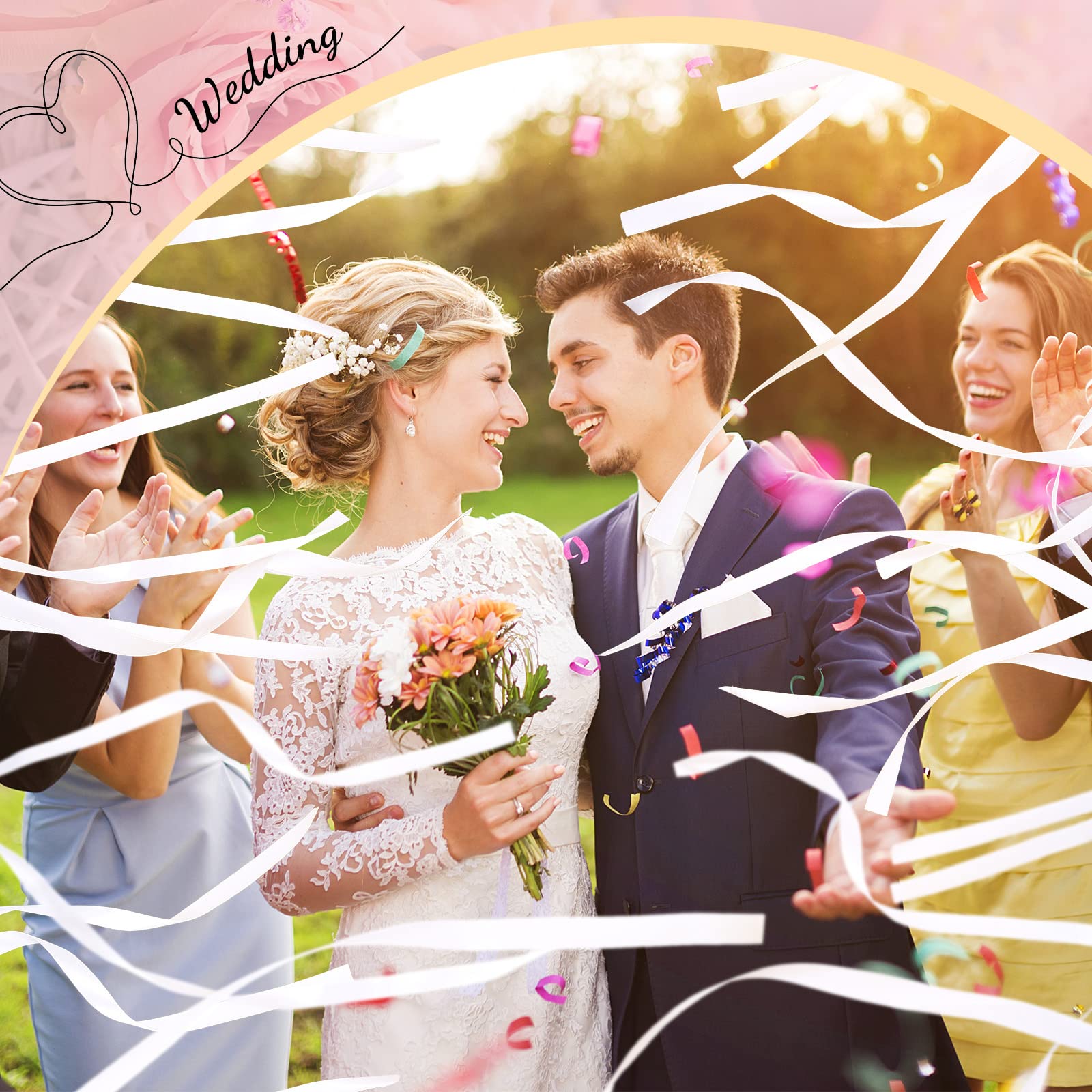 Janinka 100 Sets White Wedding Ribbon Wands with Bells - Elegant Wedding Send Off Sticks, Party Favors & Celebration Decorations - Perfect for Wedding Exits, Bridal Showers, Anniversary Parties & Baby Showers