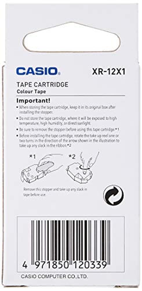 CASIO XR-12X1 EZ-Label Printer - 12mm x 8m Black on Clear Self-Adhesive Label Tape for Office, Home & Retail Organization - Compatible with XR-12 Series Label Makers