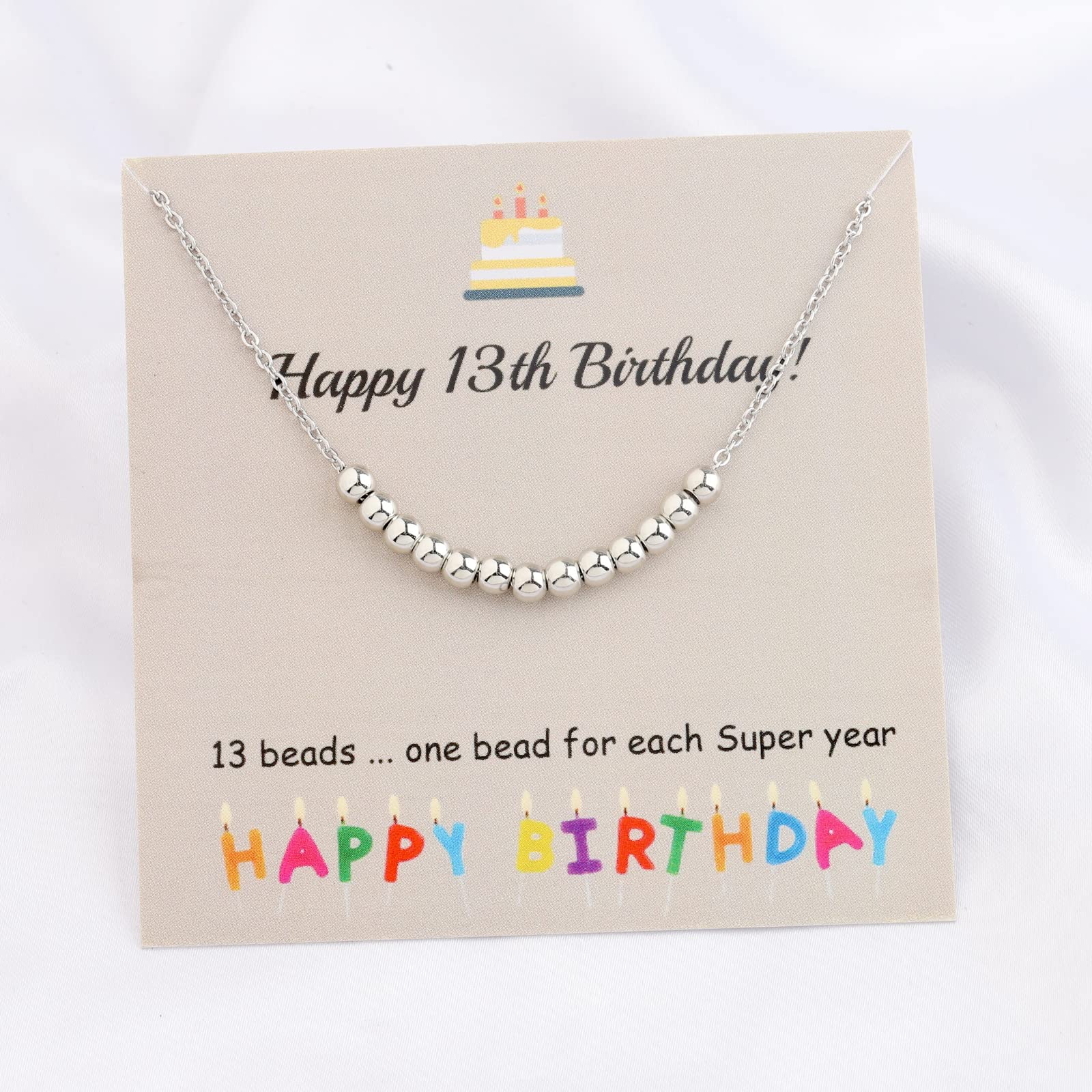 BNQL 13th Birthday Gifts for Girls - Sterling Silver 13 Beads Necklace for Teen Girls | 13 Year Old Birthday Jewelry Gift | Perfect for Sweet 16, Graduation & Special Occasions