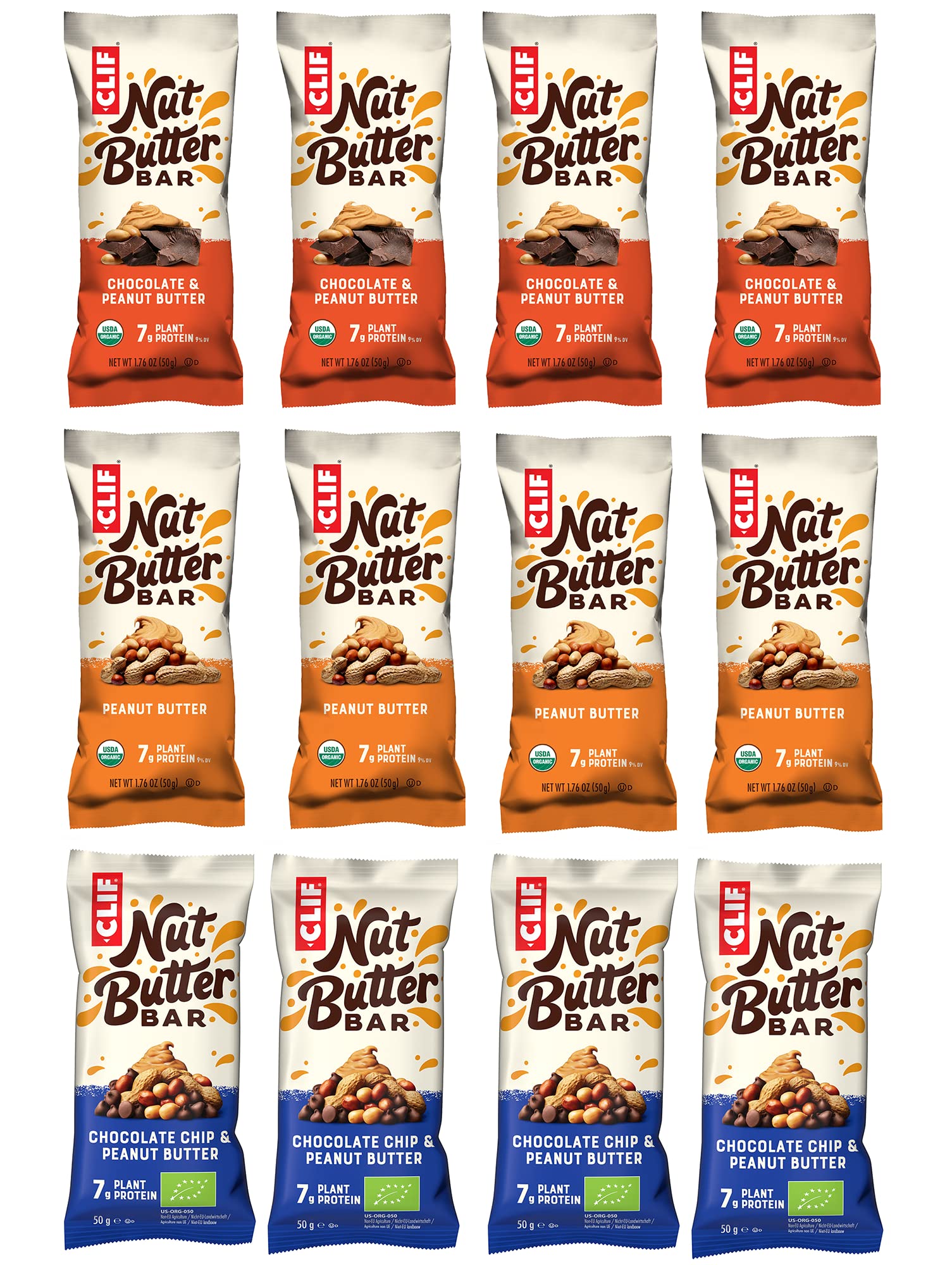 CLIF Bar Nut Butter Energy Bars - Variety Pack (12 x 1.76oz) | Organic Protein Snacks for Hiking, Camping & Workout | Gluten-Free Vegan Energy Bars for Active Lifestyles