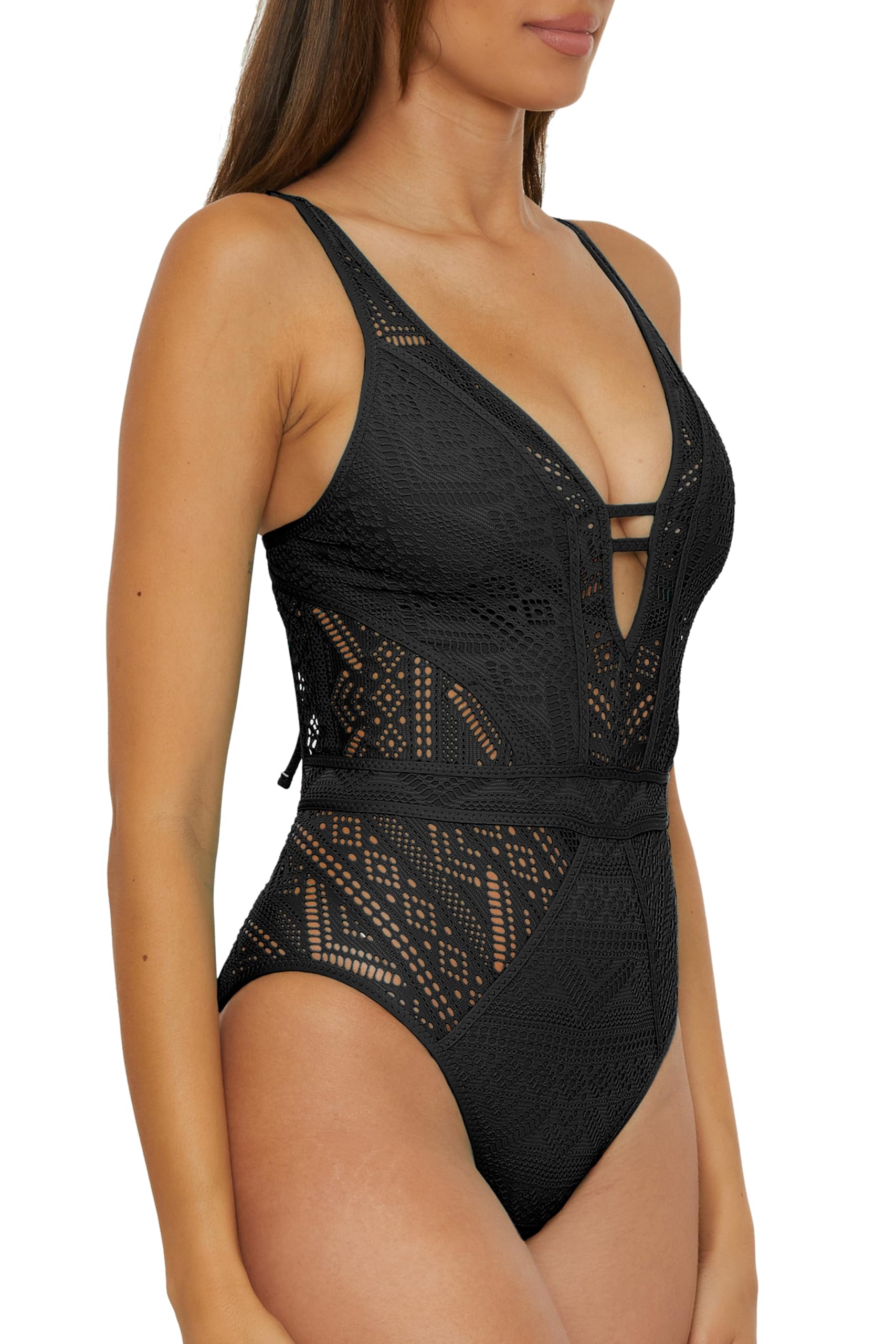 BECCA Women's One Piece Swimsuit - Plunge Neck Crochet Bathing Suit for Women | Beachwear, Pool Party, Summer Vacation Swimwear