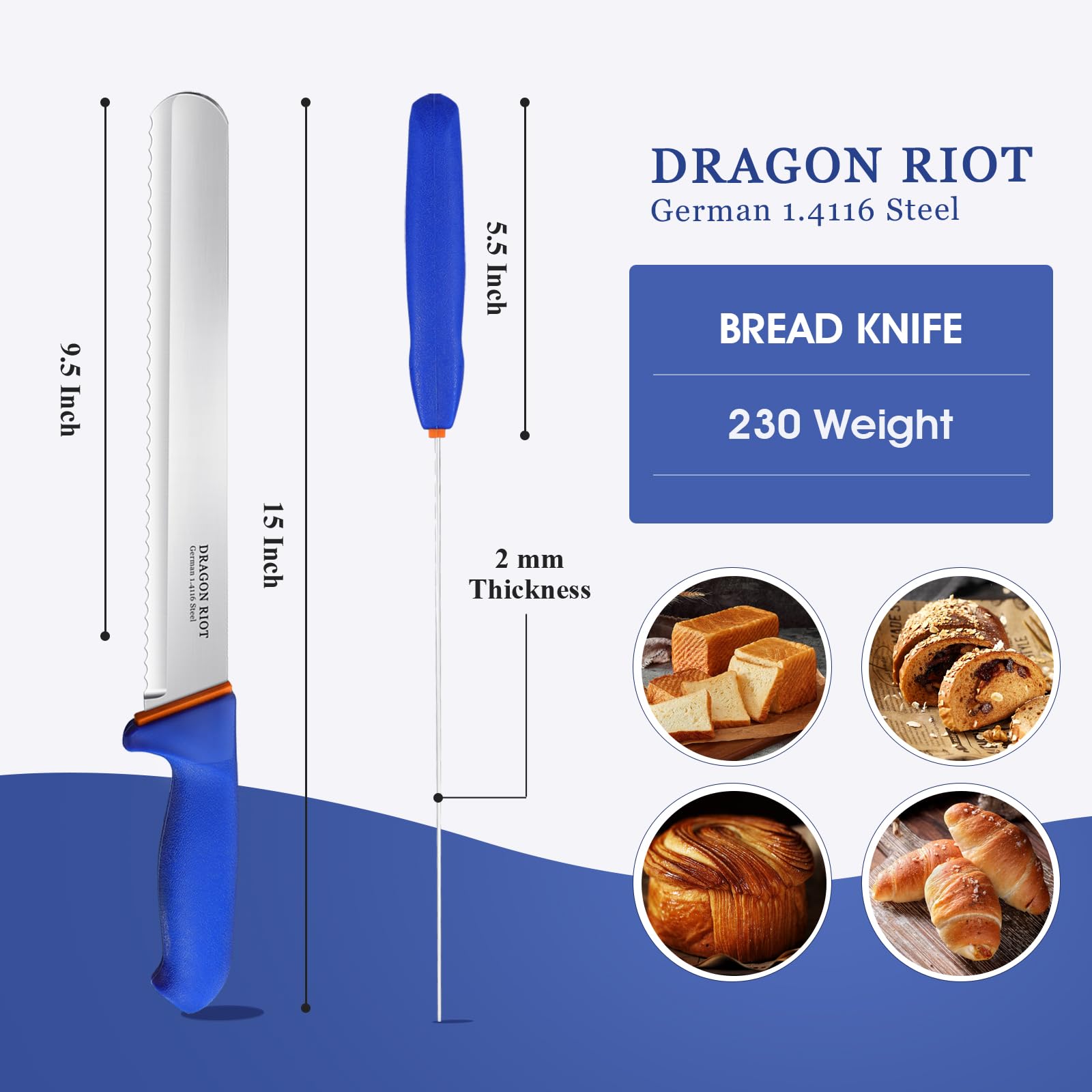 DRAGON RIOT 10-Inch Premium Serrated Bread Knife - German Stainless Steel Wavy Edge Blade - Perfect for Homemade Bread, Cake Slicing & Kitchen Use - Comes with Elegant Gift Box (Ideal for Wedding, Housewarming & Chef Gifts)