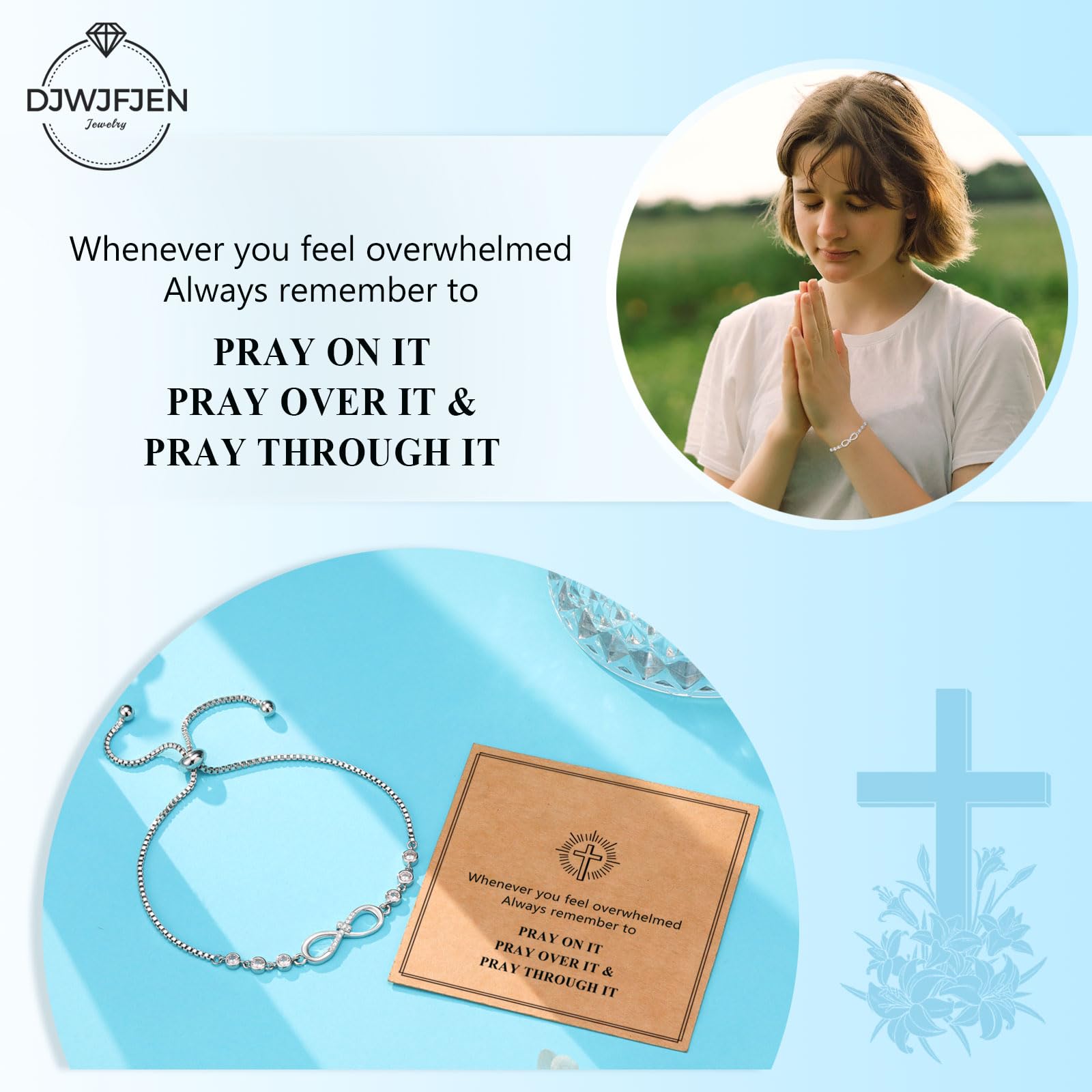Christian Infinity Cross Charm Bracelet - Elegant Religious Jewelry for Women & Girls - Perfect for Easter, Confirmation, Baptism, Graduation Gifts & Daily Faith Wear