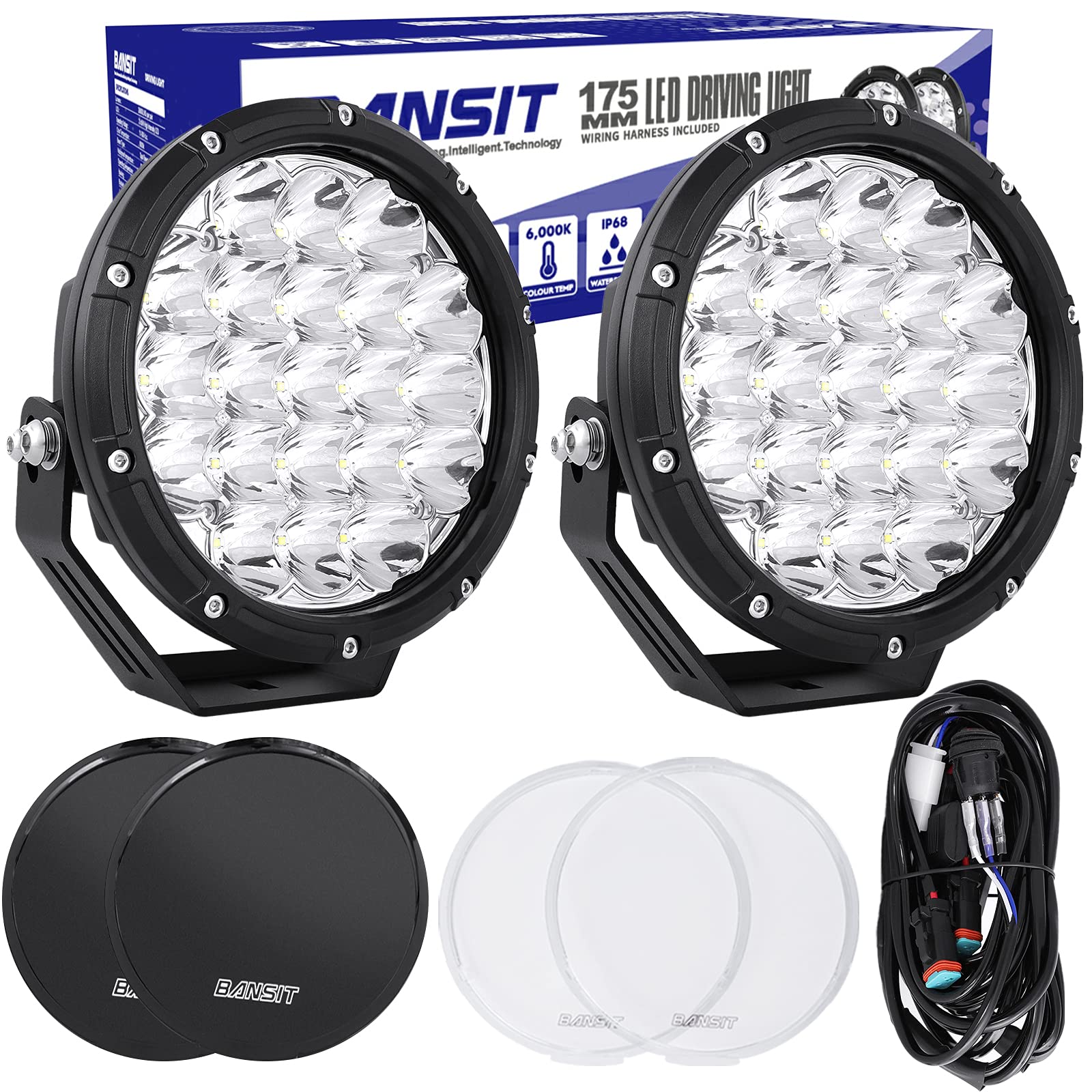 BANSIT 7 Inch 210W 32000LM LED Round Offroad Lights - Super Bright Driving Pods for Trucks, ATVs, UTVs, SUVs, Cars & Boats - Perfect for Night Off-Roading, Hunting & Emergency Lighting