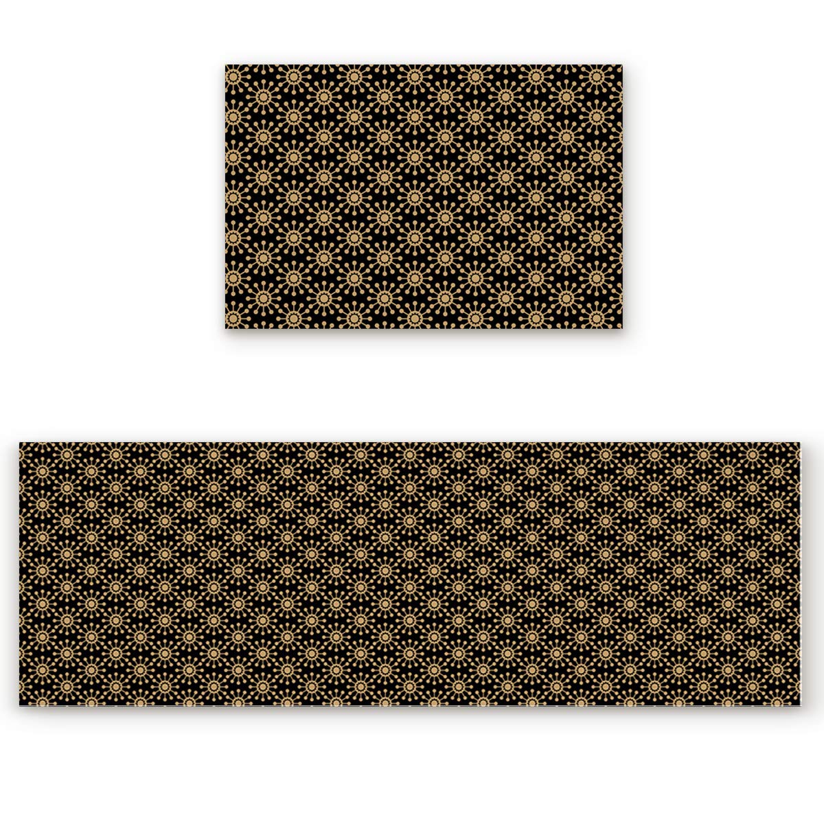 Non-Slip Kitchen Rugs and Mats Set with Rubber Backing - Stylish Arabic Pattern Rectangle Doormat for Indoor Use, 23.6