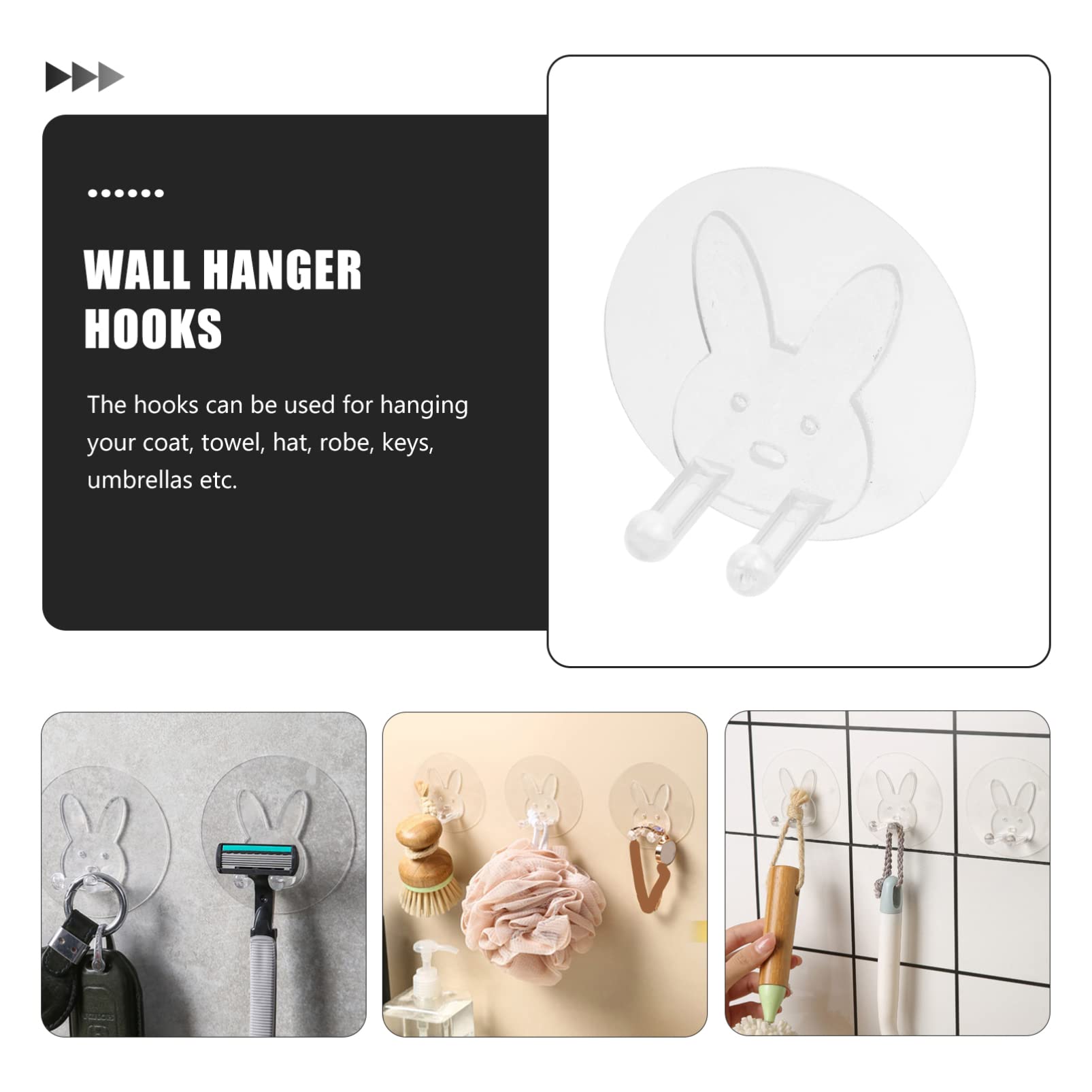 FOMIYES 12-Pack Adhesive Rabbit Wall Hooks - Clear Acrylic Hanging Hooks for Bath Towels, Keys, Coats & Home Decor | No Drill Stick-On Mounting for Bedroom, Bathroom, Kitchen & Office Organization