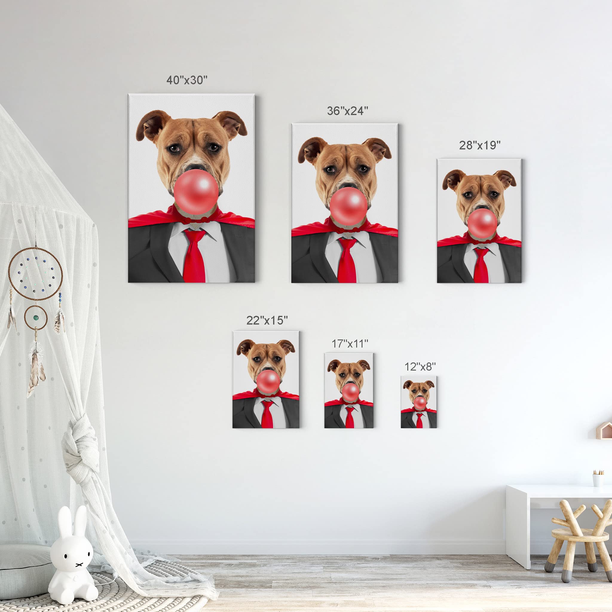Staffordshire Bull Terrier Superhero Dog Chewing Gum Canvas Wall Art Print - 22x15 Inch Pet Lover Gift for Dog Owners, Animal Themed Living Room, Bedroom & Nursery Decor - Perfect for Home, Office & Kids Room