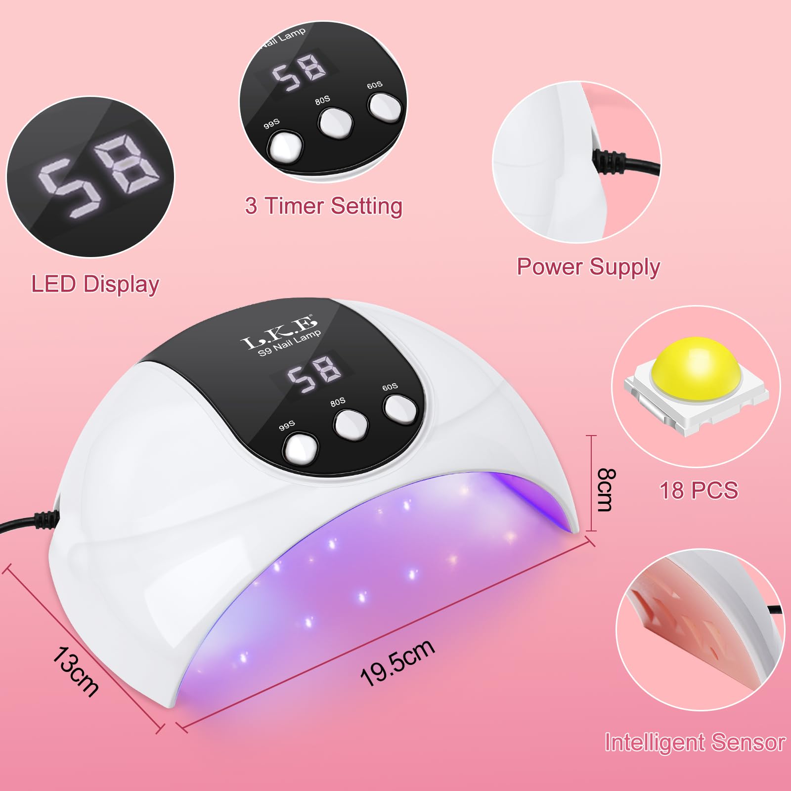 54W UV LED Nail Dryer Lamp with Auto Sensor, 3 Timer Settings & LCD Screen - Fast Curing for Gel Nails - USB Powered Portable Nail Lamp for Home Salon & Professional Use