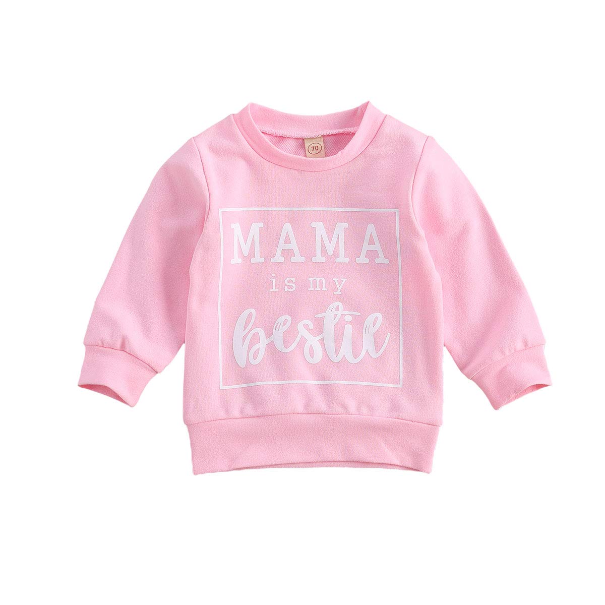 Baby Boy & Girl Crewneck Sweatshirt - Cute 'Love You More' Pullover Long Sleeve Top for Newborns 0-6 Months | Mother's Day Gift, Matching Mommy & Me Outfits (Pink 'Mama is My Bestie' Design) - Perfect for Family Photos, Playdates & Special Occasions