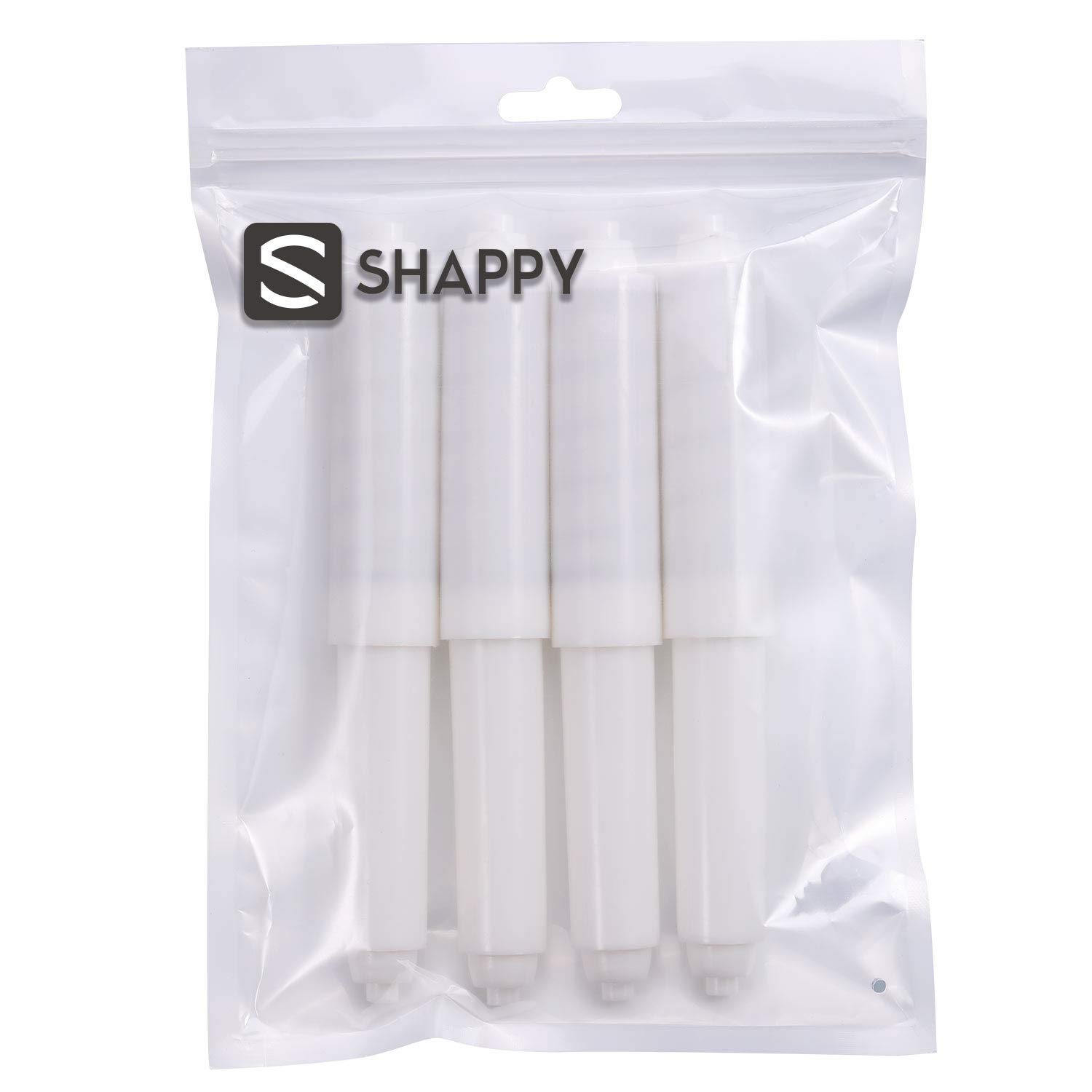 Shappy 4-Piece Spring Loaded Toilet Paper Holder Roller Replacement - Durable Plastic Bathroom Tissue Roll Insert (White) - Perfect for Home, Office & RV Use