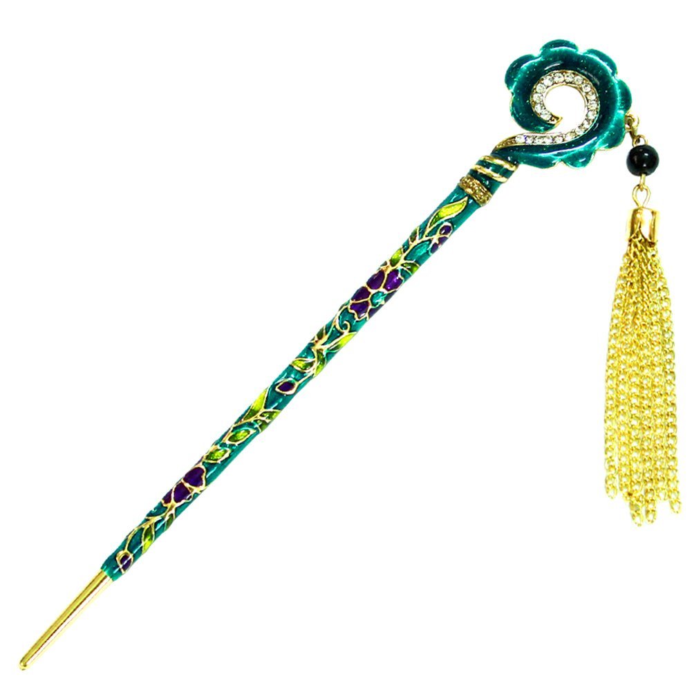 Chinese Traditional Style Hair Stick Hairpin - YOY Fashion Hair Accessory for Women & Girls, Blue Green, Perfect for Weddings, Parties & Cultural Events