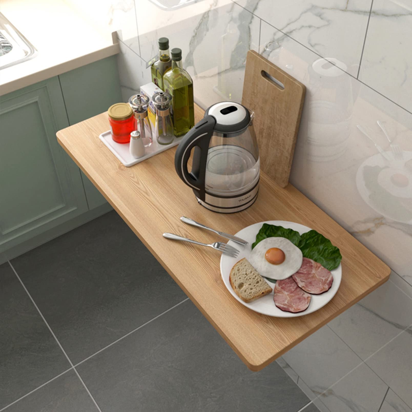 Wall-Mounted Drop-Leaf Desk - Heavy Duty Folding Table with Shelf Bracket for Home Office, Kitchen, Laundry Room | Space-Saving Computer Workstation & Dining Table Solution