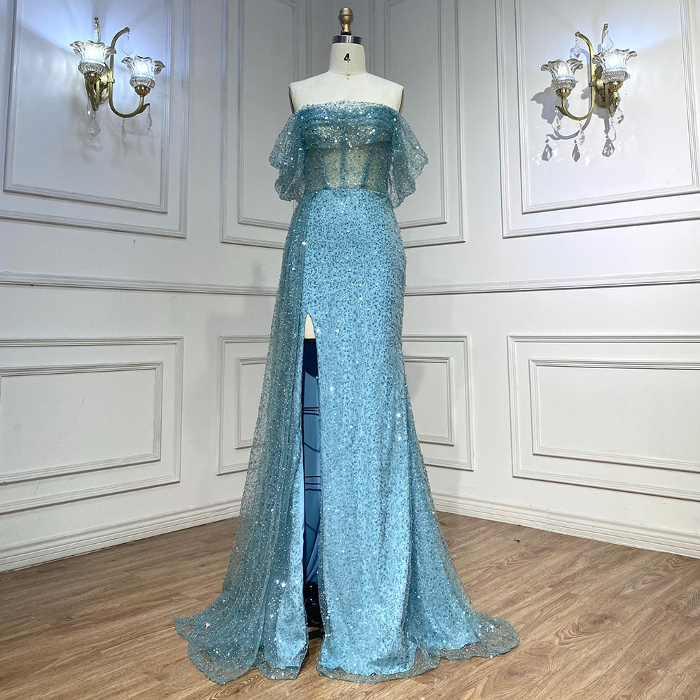 Serene Hill Turquoise Mermaid Elegant Overskirt Evening Dress Gown 2025 - Beaded Formal Gown for Women Wedding Party Prom Night - LA71945