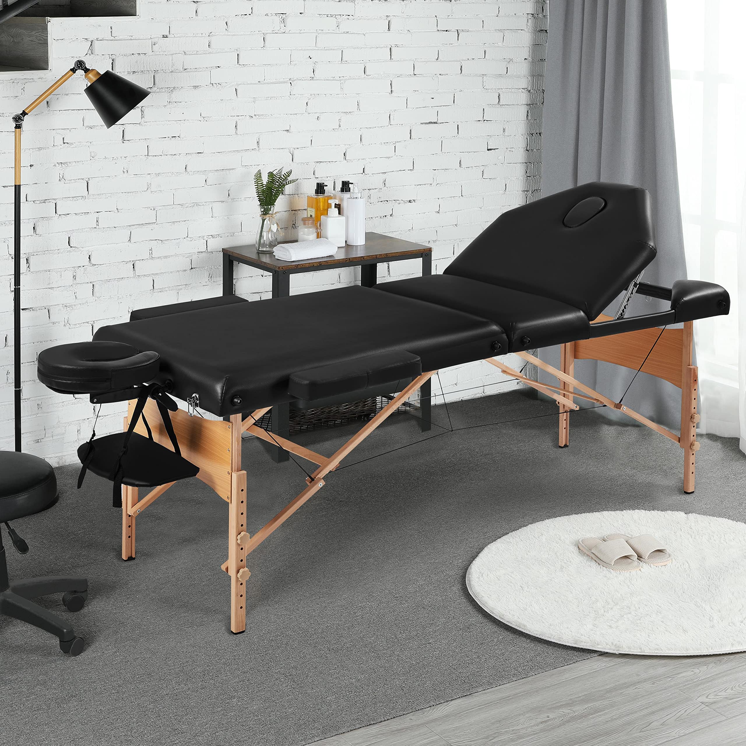 Yaheetech Professional 3-Section Folding Massage Table with Adjustable 360° Swivel Stool - Portable Spa Bed & Salon Chair Set for Tattoo, Beauty, Physical Therapy & Home Use
