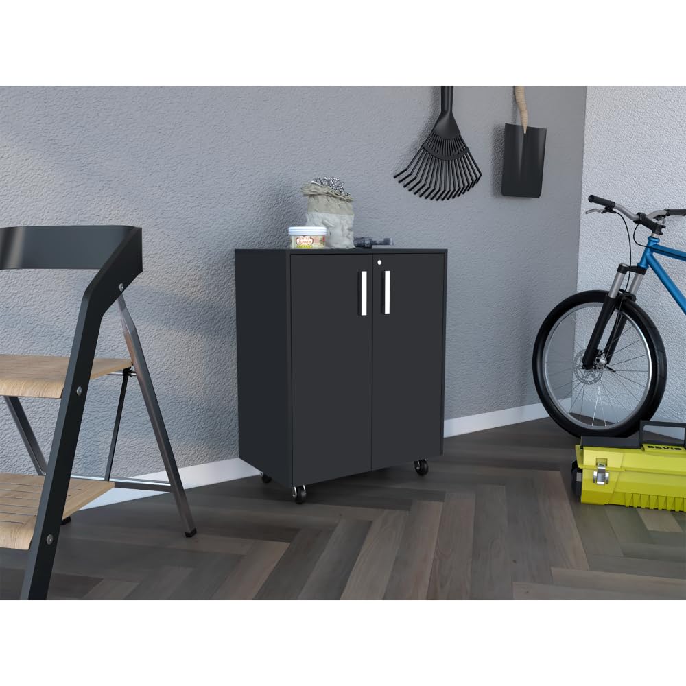 TUHOME Black Engineered Wood Storage Cabinet - Organize Home Office, Living Room, or Bedroom with Stylish Storage Solution