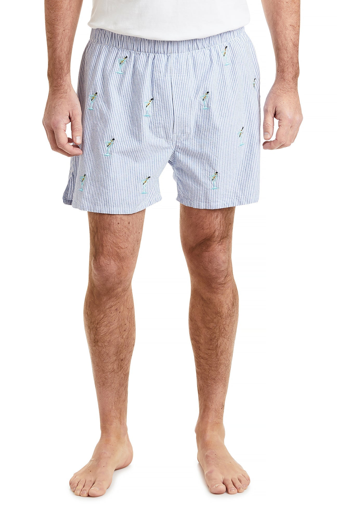 Barefoot Boxer Blue Oxford Stripe with Martini - Comfortable Men's Casual Shirt for Office, Date Night & Summer Outings