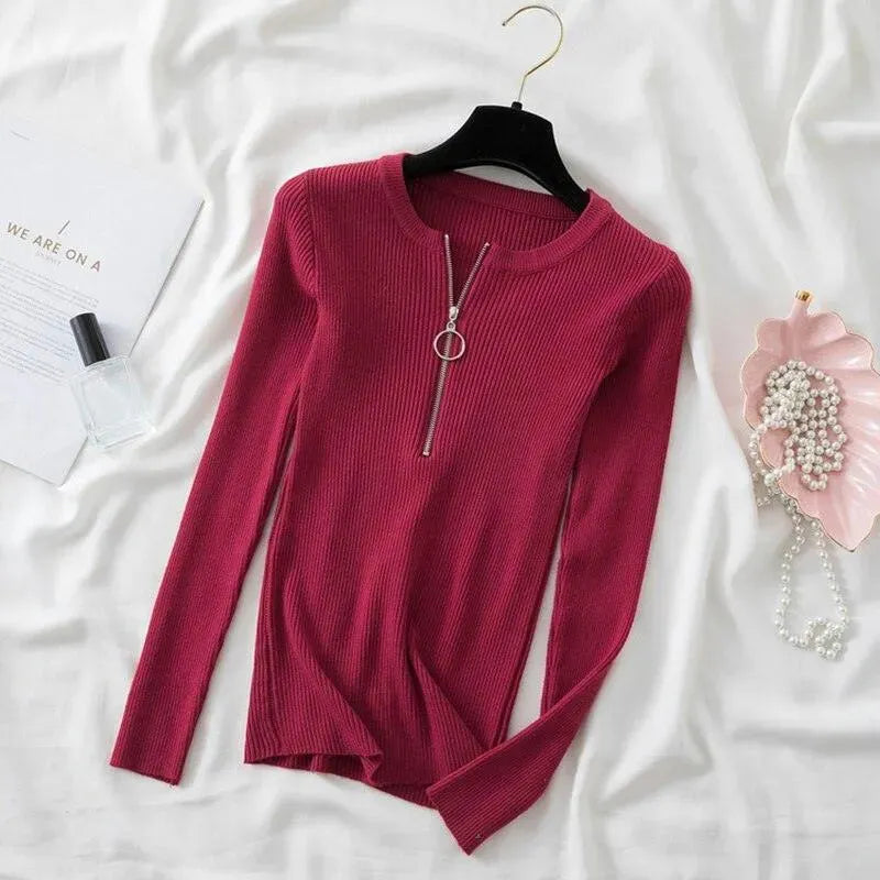 Stylish Zipper Mock Neck Sweater for Women - Cozy Winter Pullover with Front Zipper Detail | Perfect for Casual Outfits, Office Wear & Date Nights