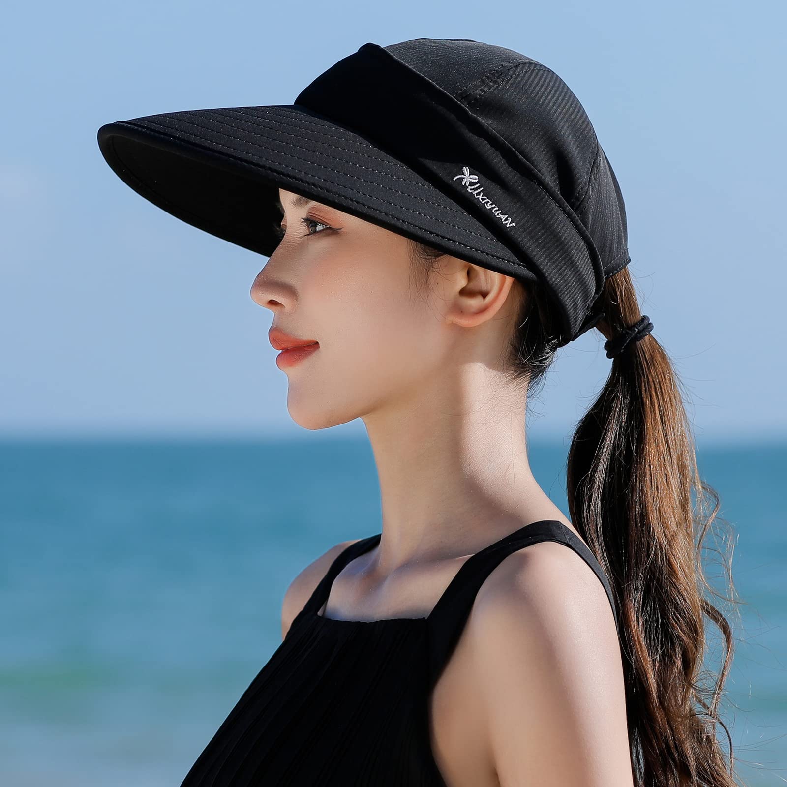 Women's Wide Brim Sun Visor Hat - UV Protection for Golf, Tennis, Beach & Outdoor Sports | 2-in-1 Adjustable Design for Sun Safety & Style