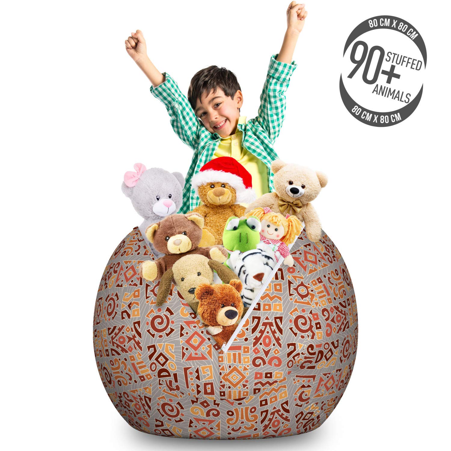 Ambesonne Tribal Storage Toy Bag Chair - Large Washable Organizer with Geometric Doodle Art Patterns | Perfect for Kids' Room, Playroom & Stuffed Animal Storage | Multicolor Cultural Theme Design