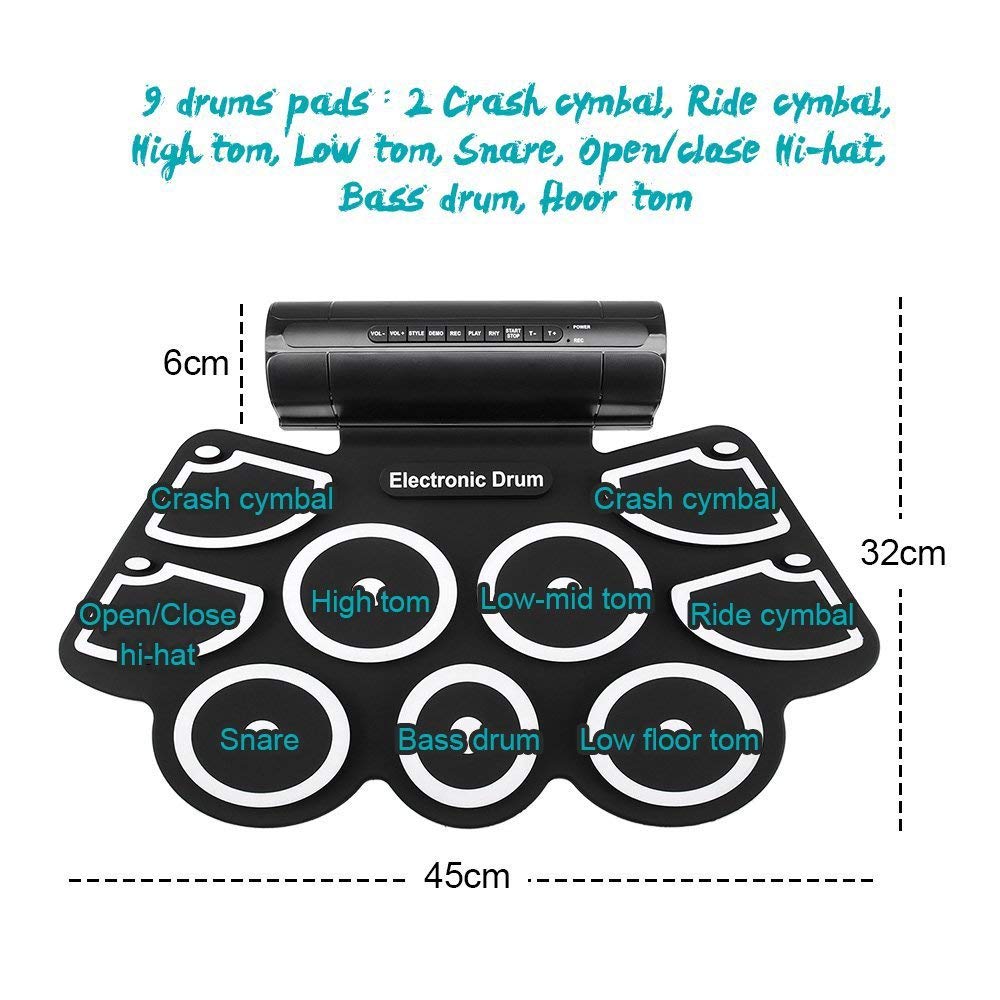 **Thick Silicone Hand Roll Drums - USB Electronic Drum Kit with Built-in Speaker & Battery, Drum Sticks & Foot Pedals - Perfect for Jazz, Practice, Kids & Beginners (Ideal for Home, Studio & Live Performances)**