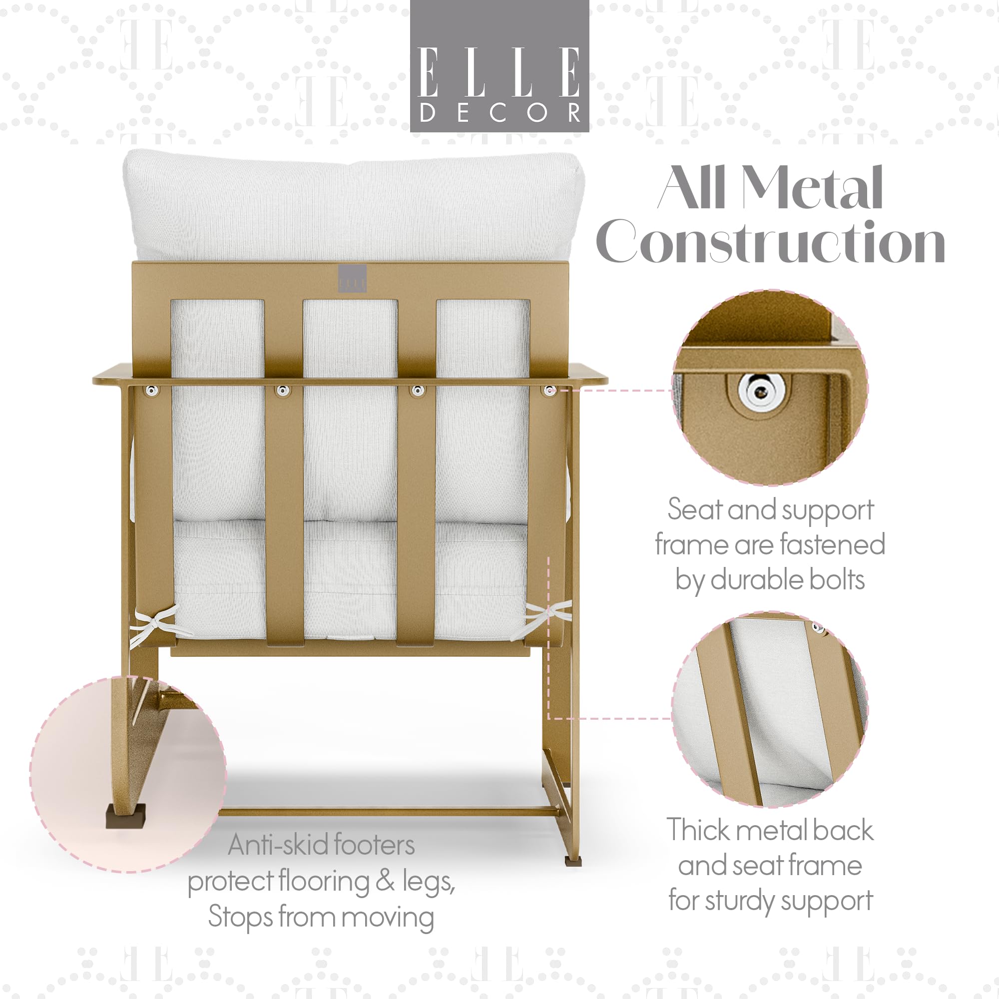 Elle Decor Modern Mirabelle Outdoor Patio Modular Furniture Collection - White or Gold Frame Arm Chair - Perfect for Poolside Lounging, Garden Relaxation & Stylish Backyard Decor