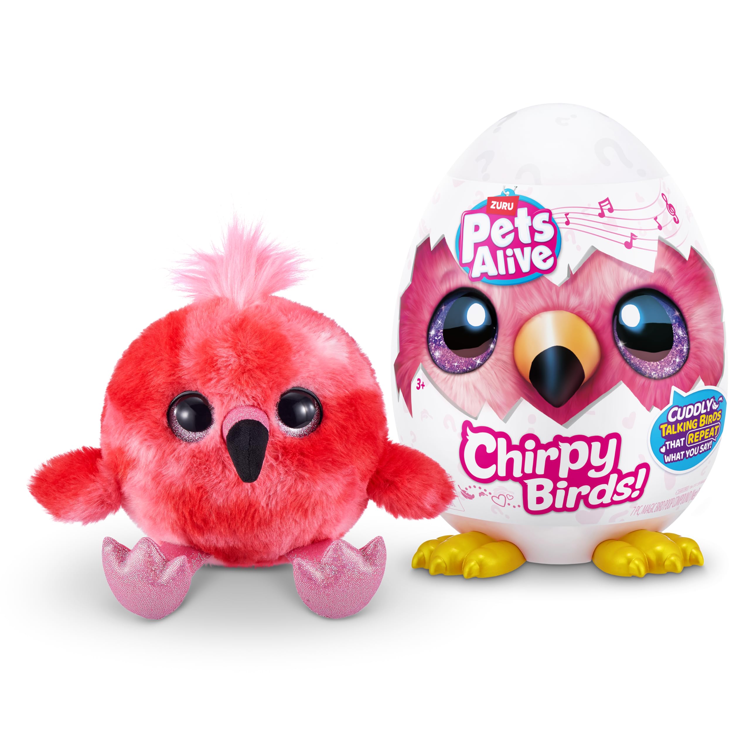 ZURU Pets Alive Chirpy Birds Flamingo - Interactive Electronic Talking Pet Toy with Giant Surprise Egg, Stickers, Comb & Fluffy Clay - Cute Animal Plush Gift for Girls - Perfect for Playtime, Birthday Gifts & Collectible Fun