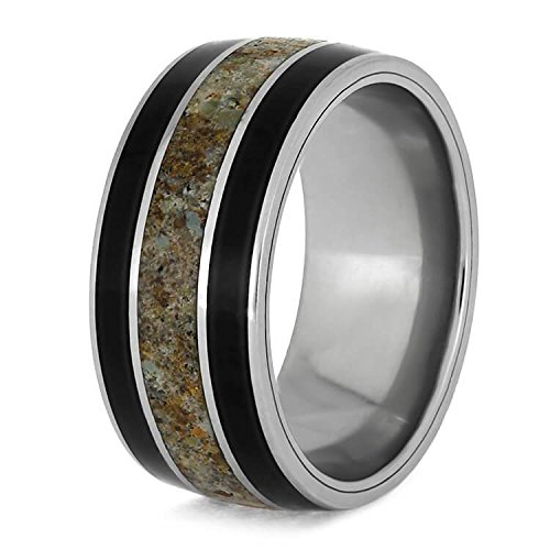 Unisex Titanium Comfort-Fit Band - 10mm African Blackwood & Dinosaur Bone Wedding Ring for Men & Women - Perfect for Everyday Wear, Anniversary Gifts & Unique Jewelry Collections