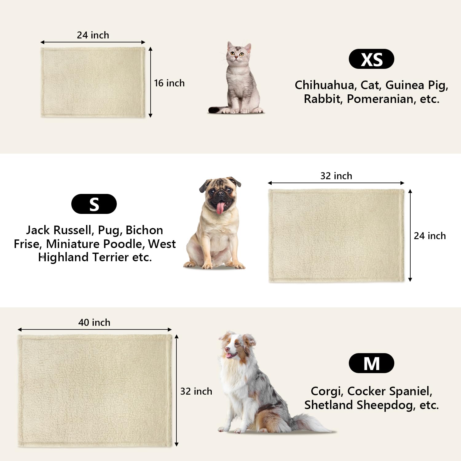 Premium Sherpa Dog Blankets - Soft Calming Puppy Blanket for Small Dogs & Cats - Indoor, Car & Couch Use (24