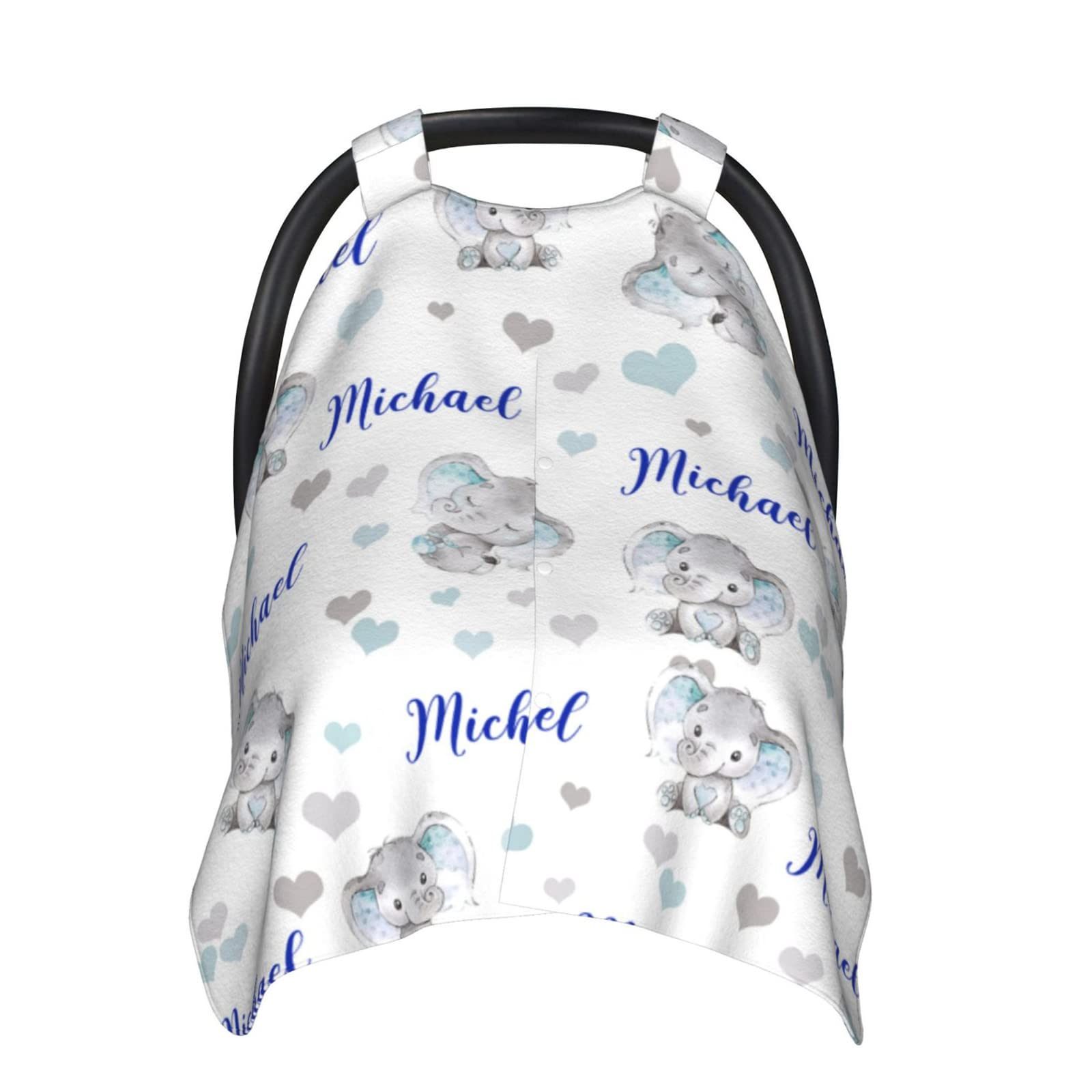 Personalized Elephant Baby Car Seat Canopy - Custom Name Stroller Cover for Boys & Girls - Soft Minky Nursing Blanket for Newborns (27.5