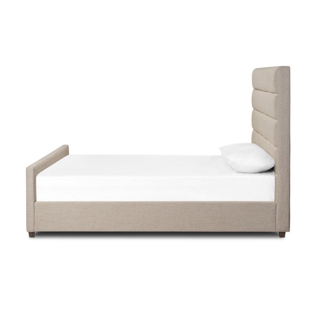 Daphne Bed Frame - Alcala Taupe Upholstered Platform Bed with Wooden Slats | Perfect for Modern Bedrooms & Guest Rooms