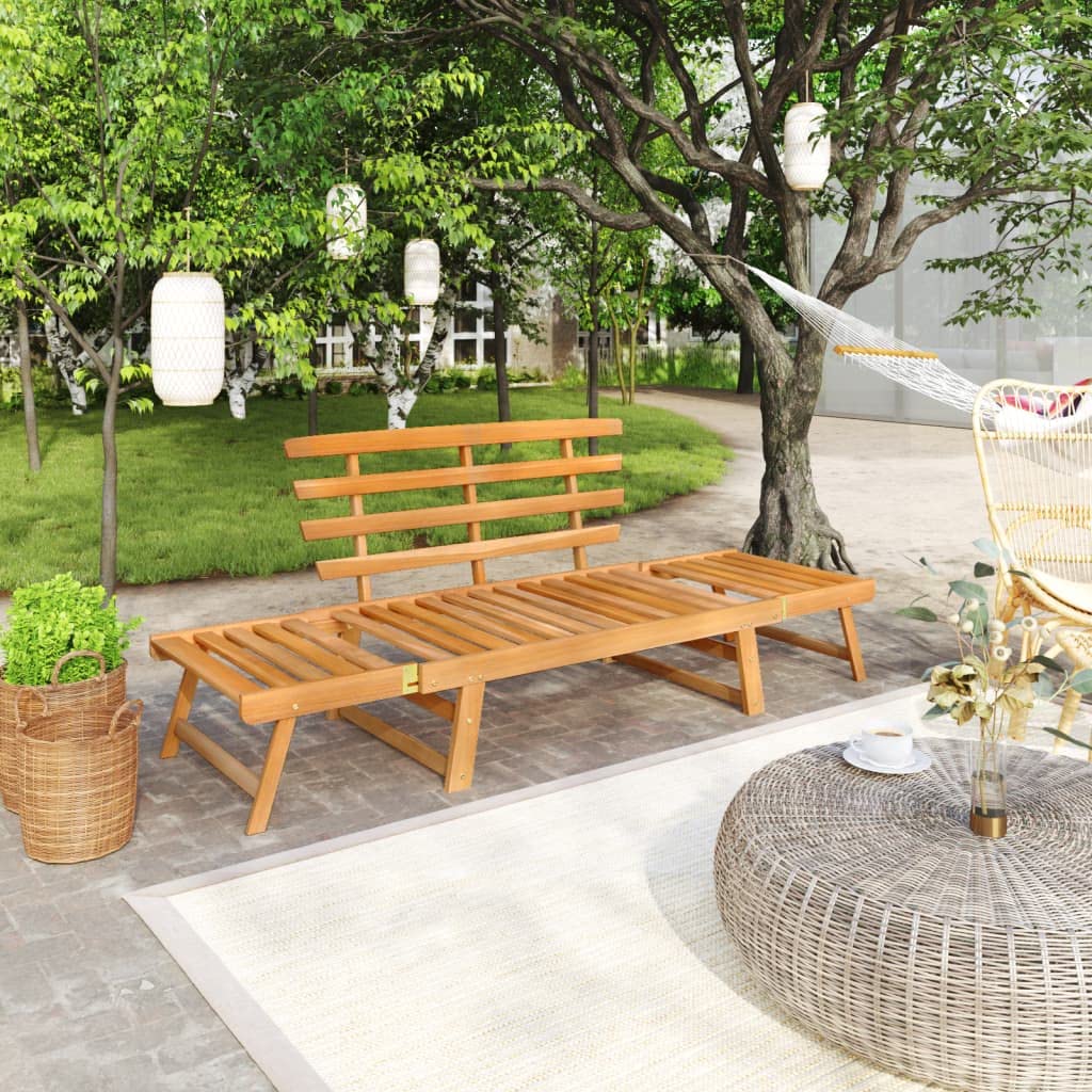 2-in-1 Convertible Outdoor Bench & Patio Daybed - Solid Acacia Wood Garden Furniture (26.8