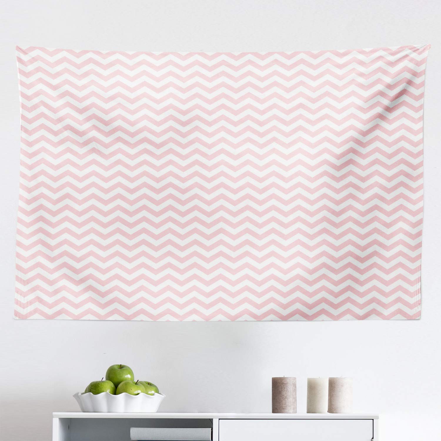 Vintage Rose Chevron Tapestry Wall Hanging - 60s 70s Retro Striped Fabric Decor for Bedroom, Living Room & Dorm - 45x30 Inches Rose & White - Perfect for Boho Home Decor, Photo Backdrops & Gift Ideas