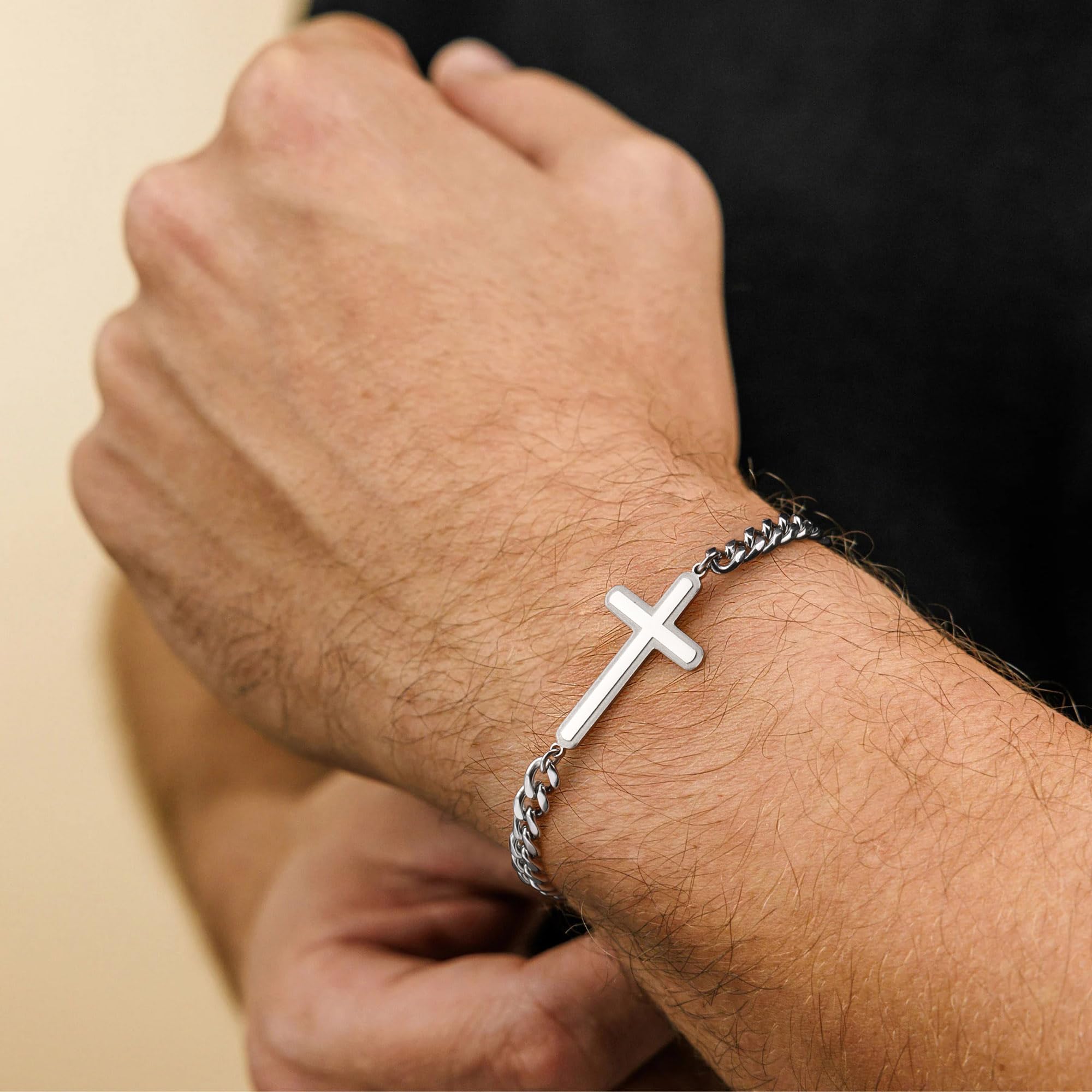 Men's Stainless Steel Adjustable Silver Cross Bracelet - Religious Jewelry for Everyday Wear, Gifts & Special Occasions