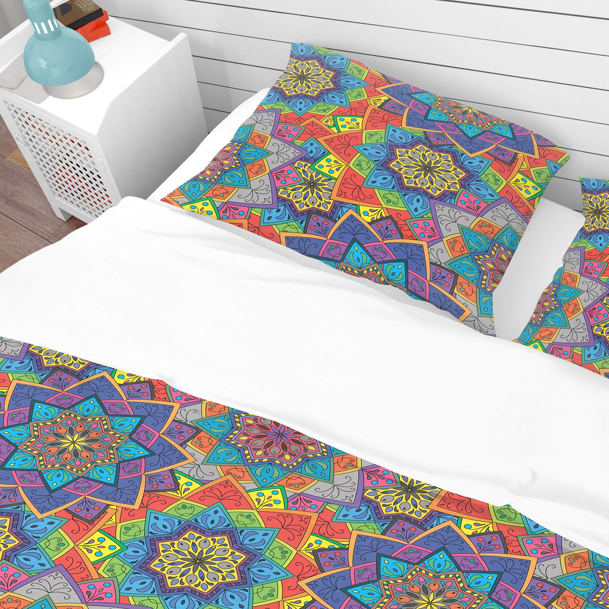 DesignQ Bohemian Duvet Cover Set Queen Size - 3 Piece Blue Indian Ethnic Print Bedding Set | All Season Soft Cotton Comforter Cover | Perfect for Eclectic, Boho & Global Decor Bedrooms