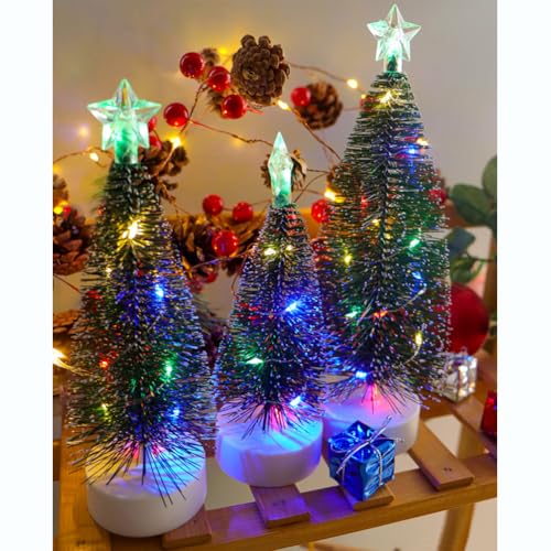 GARVEE Mini Christmas Tree Set of 3 - LED Lighted Desktop Holiday Decor with Artificial Snow Base for Home, Office & Party Decoration | Perfect for Christmas, Winter & Festive Celebrations