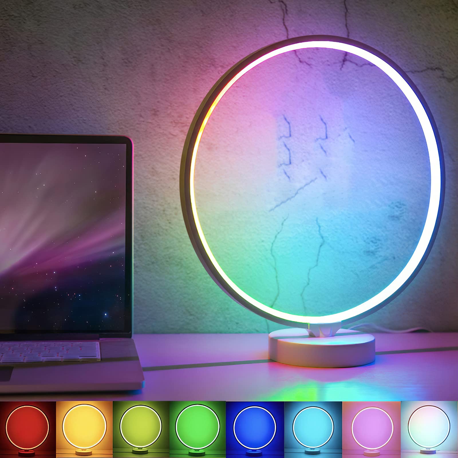AOZBZ RGB LED Night Light - Modern Circle USB Bedside Lamp with Remote Control, 7 Color Changing & 6 Dimmable Modes for Bedroom, Nursery, Office Decor | Mood Lighting for Relaxation, Gaming Setup & Home Ambiance