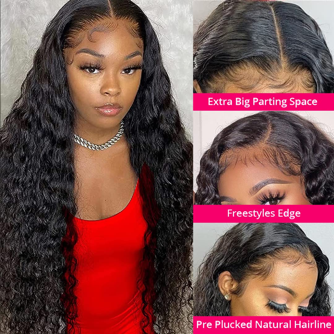 QinMei 13x4 Deep Wave Human Hair Lace Front Wigs for Black Women - 150% Density Brazilian Virgin Hair with Pre-Plucked Hairline & Baby Hair | 22 Inch Wet & Wavy Lace Frontal Wig for Daily Wear, Parties & Special Occasions