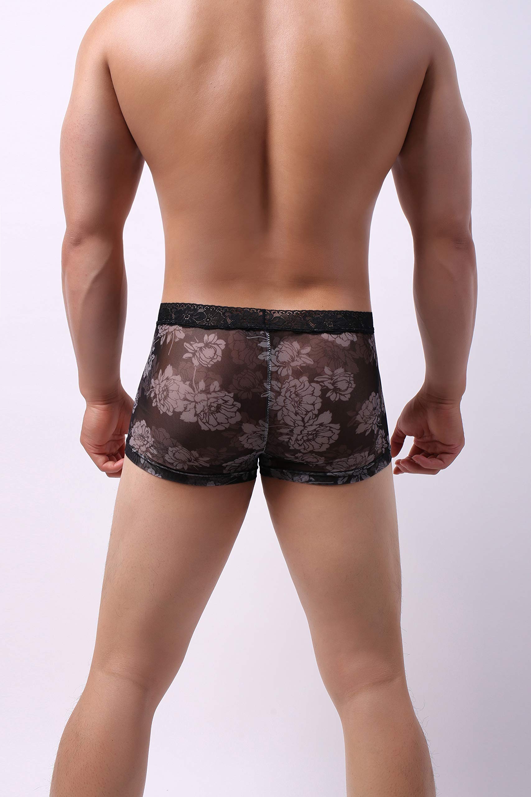 Swbreety Men's Boxer Briefs - Printed Flower Design with Sexy Lace Waistband - Soft Comfort Underwear for Daily Wear & Special Occasions