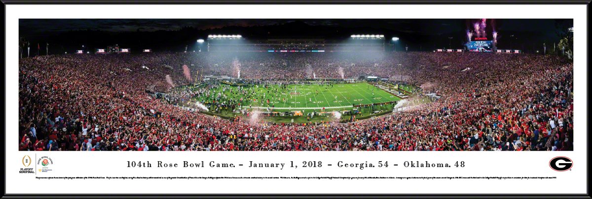 Georgia Bulldogs Rose Bowl 2018 Champions Poster - College Football Wall Art Decor - Framed Pictures & Canvas Prints for Game Room, Man Cave, Dorm, Office - Blakeway Panoramas