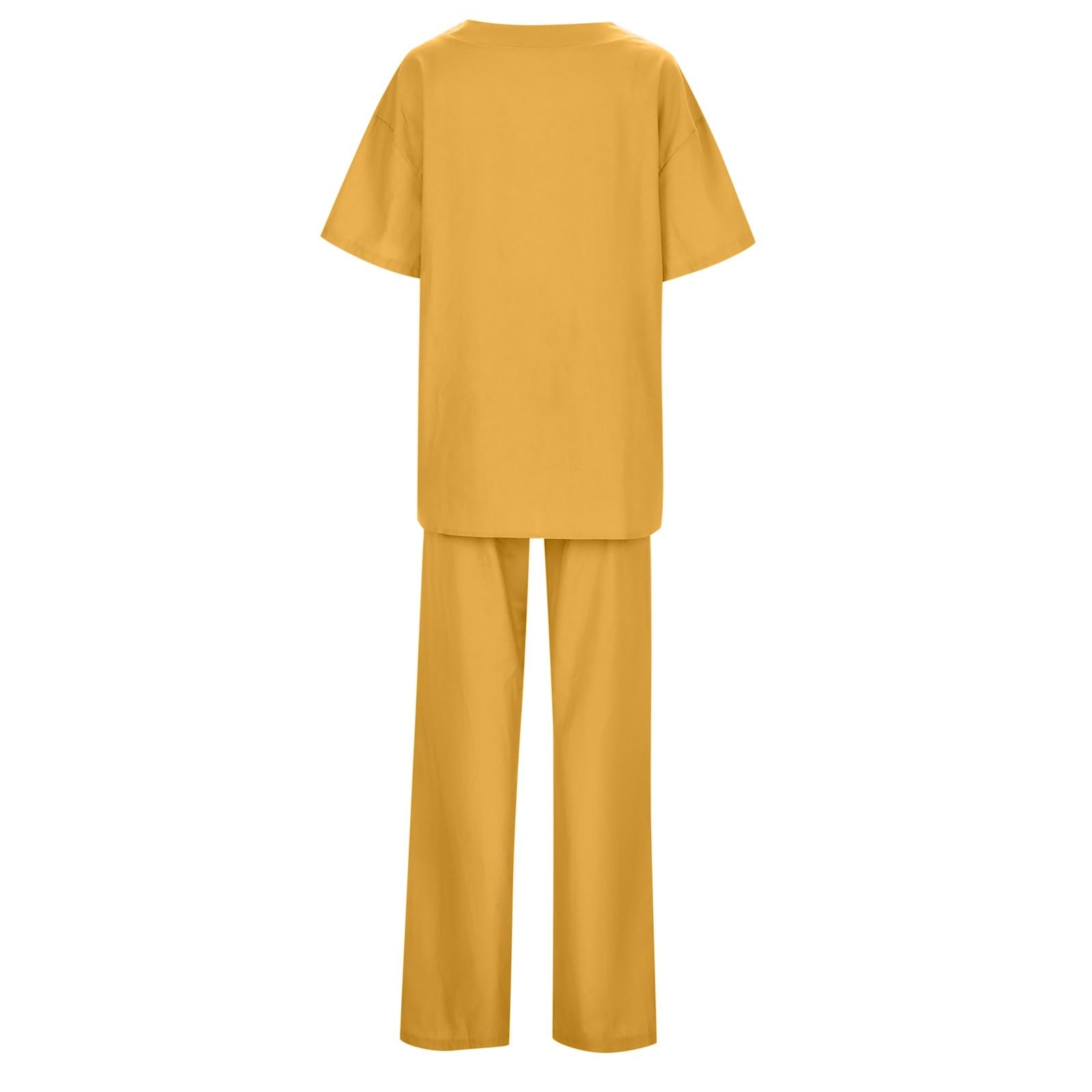 Women's 2-Piece Shorts Set - Cotton Linen Lounge Sweatsuit with Half Sleeve Top & Wide Leg Drawstring Pants | Casual Summer Outfit for Beach, Vacation & Home Relaxation | 2024 Fashion Trend in Yellow