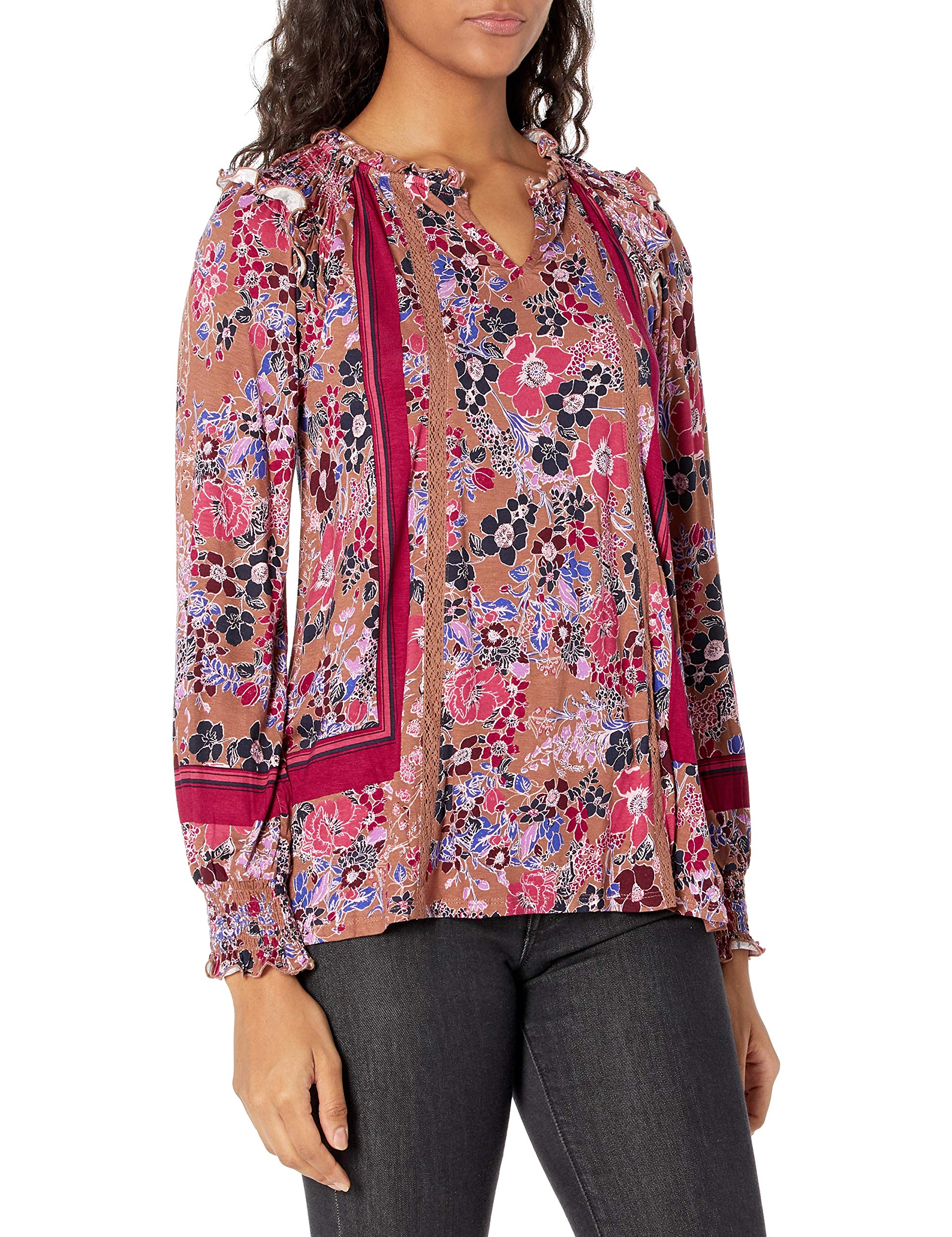 Vintage American Blues Women's Alexis Smocking Long Sleeve Knit Blouse Top - Casual Elegance for Work & Date Nights