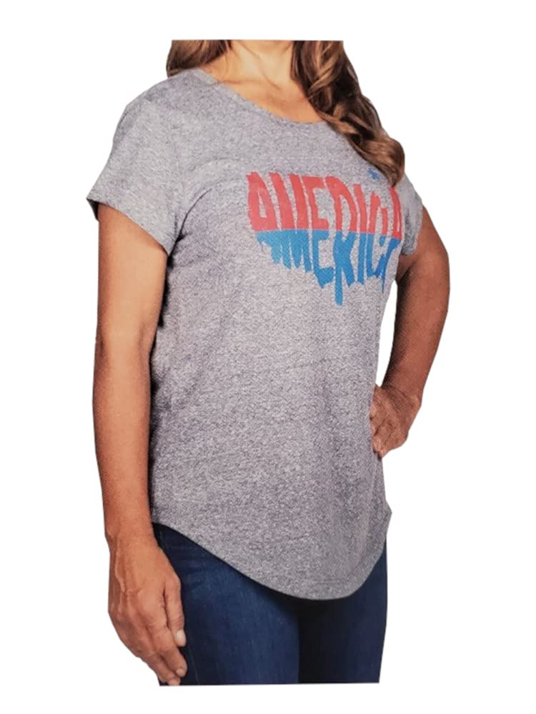 Women's Medium Short Sleeve American Flag T-Shirt - Heather Grey - Casual Wear, Patriotic Outfits, 4th of July Apparel