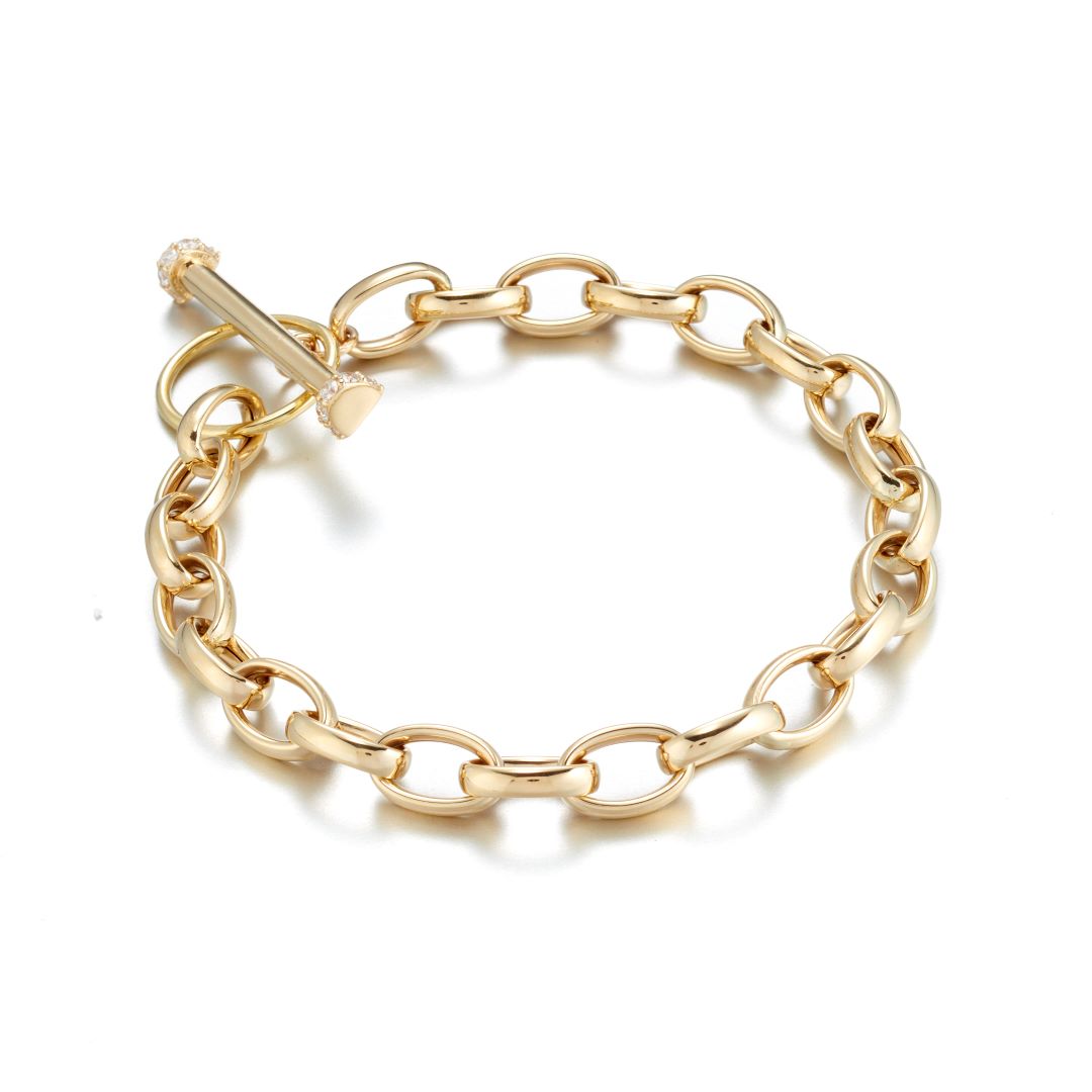 Elegant Diamond Toggle Link Bracelet for Women - 14K Gold Plated Luxury Jewelry Gift for Anniversary, Birthday & Special Occasions