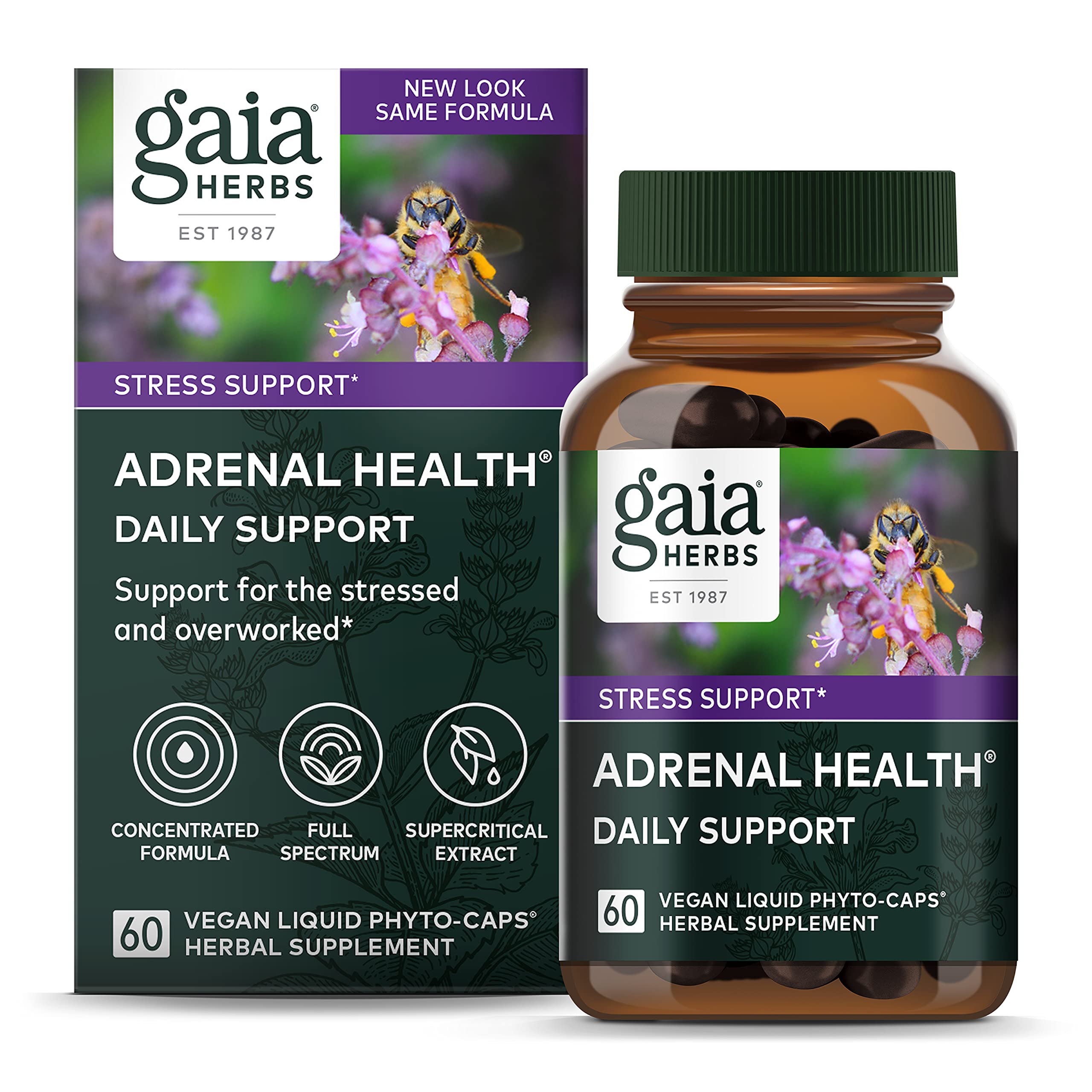 Gaia Herbs Adrenal Health Daily Support Supplement with Ashwagandha, Holy Basil & Schisandra - 60 Liquid Phyto-Capsules for Energy & Stress Relief - Natural Herbal Support for Busy Professionals & Students