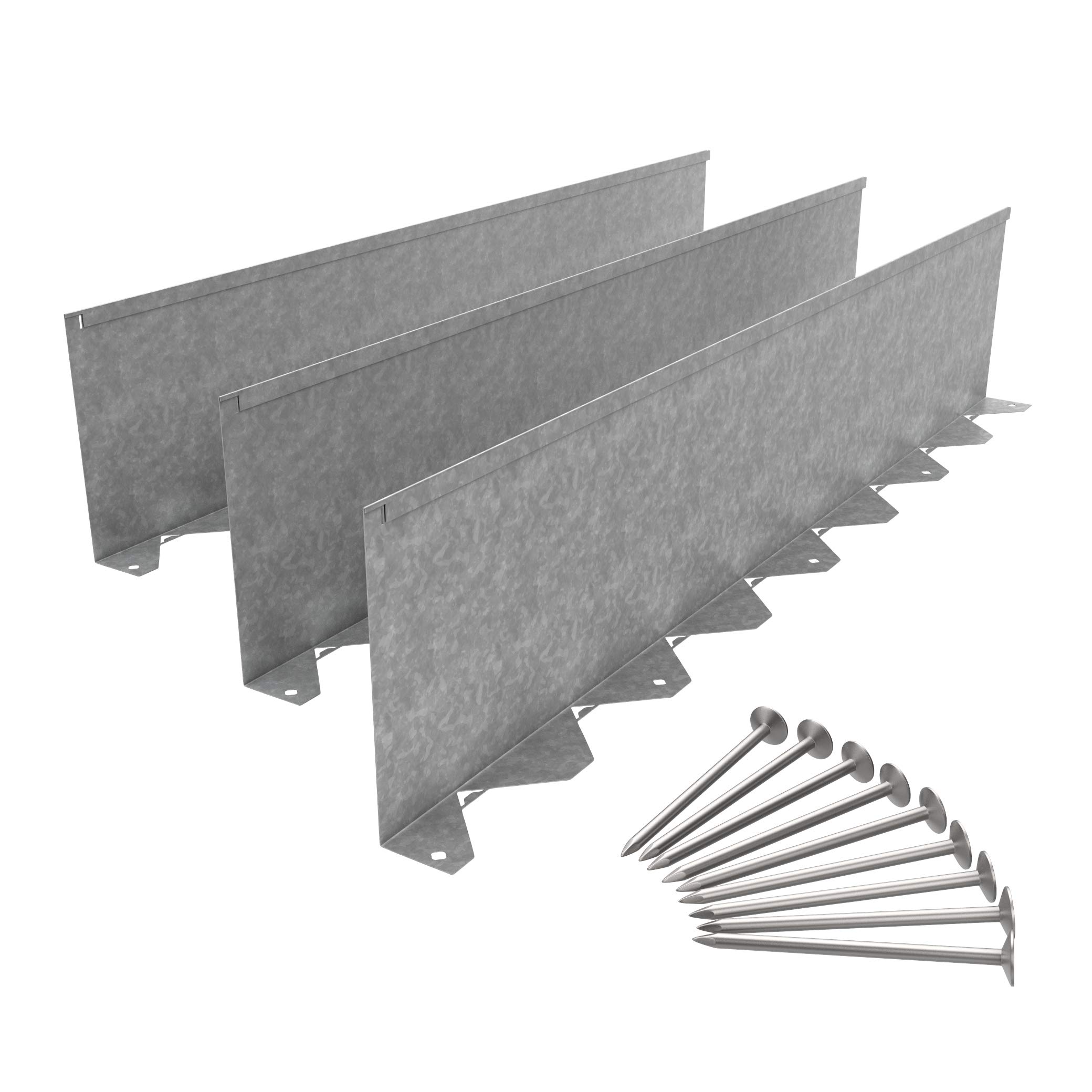 Vodaland 8 Inch Galvanized Stamped Steel Garden Edging Kit with 3 Installation Nails - Heavy Duty Lawn Border for Flower Beds, Landscaping, and Yard Decoration