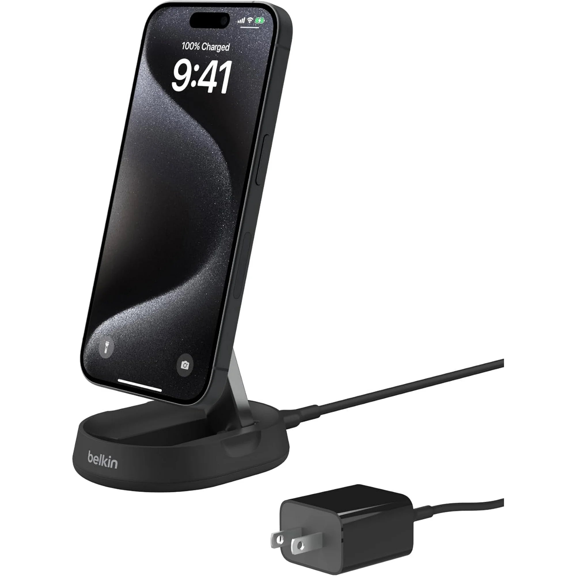 Belkin Boost Charge Pro 15W Magnetic Wireless Charging Stand - Fast Qi-Certified Charger for iPhone 12/13/14/15, AirPods, Samsung Galaxy - Perfect for Home, Office, and Travel