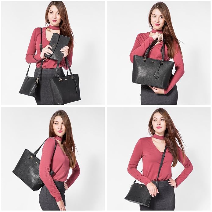 INOVERA Women's Faux Leather Crossbody Bag & Tote Combo - Adjustable Strap Shoulder Purse for Everyday Use, Work, Travel & Shopping (Black) | Stylish Handbags for Women & Girls